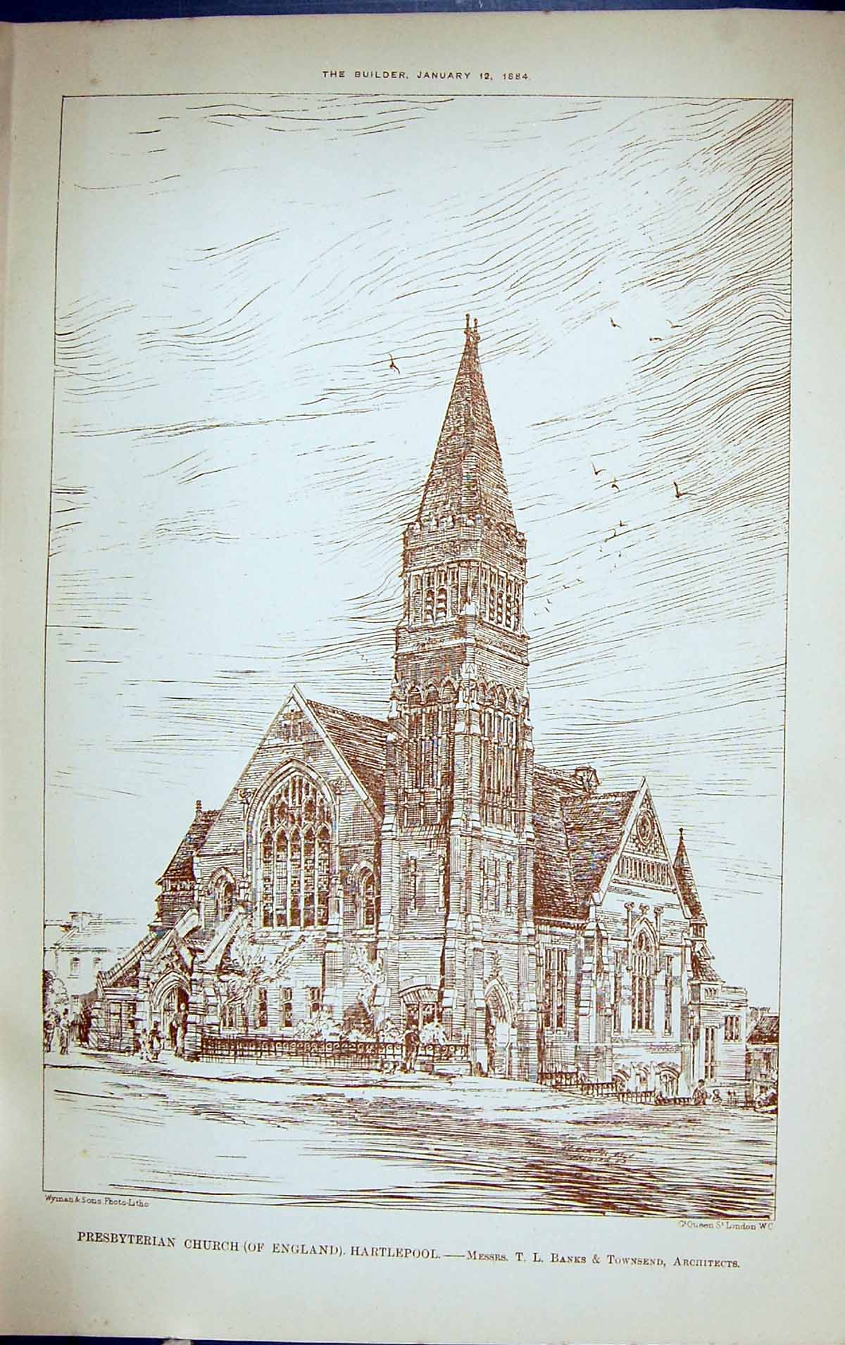 Old Presbyterian Church England Hartlepool Banks Building 1884 Archit Victorian
