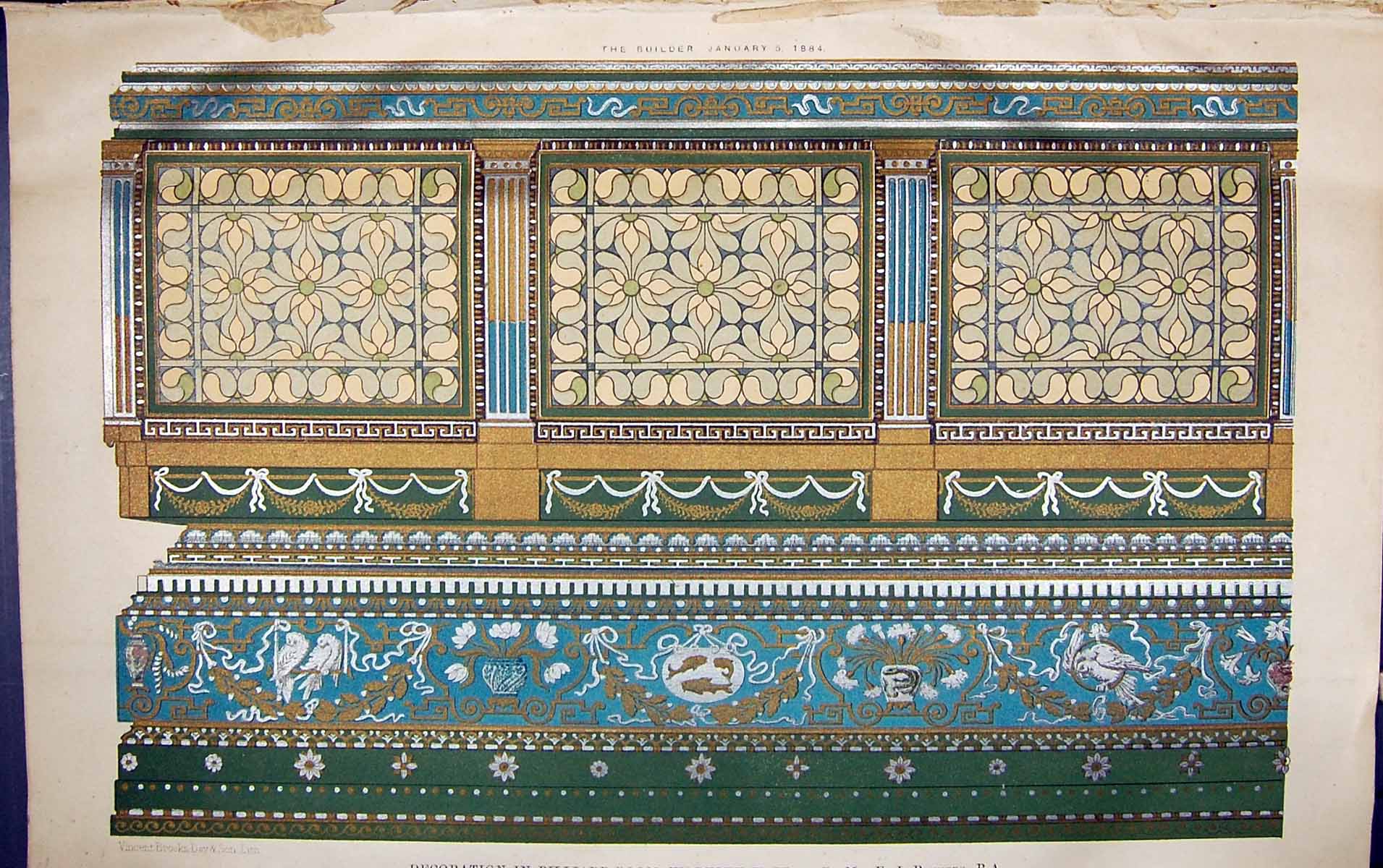 Old Decoration Billiard Room Wortley Hall Poynter Building 1884 Archi Victorian