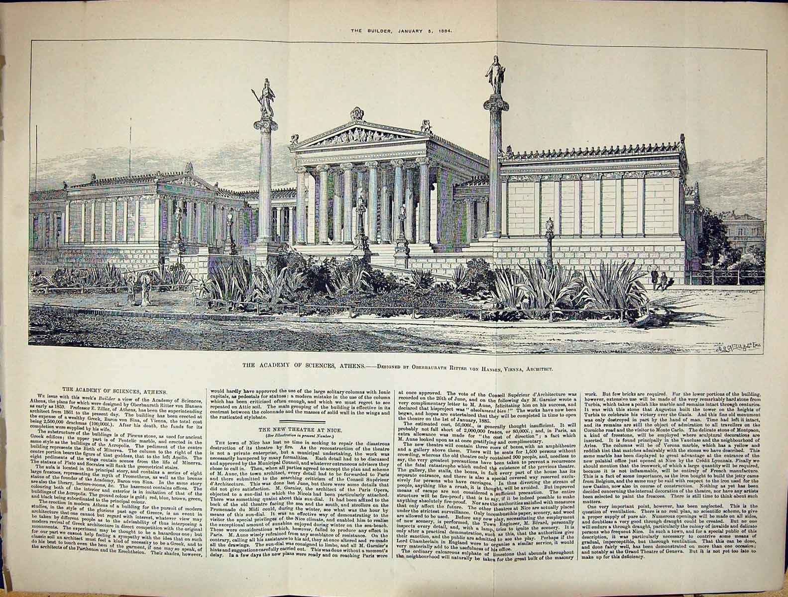 Old Builder 1884 Academy Sciences Athens Italy Oberbaurath Ritter Han 19th