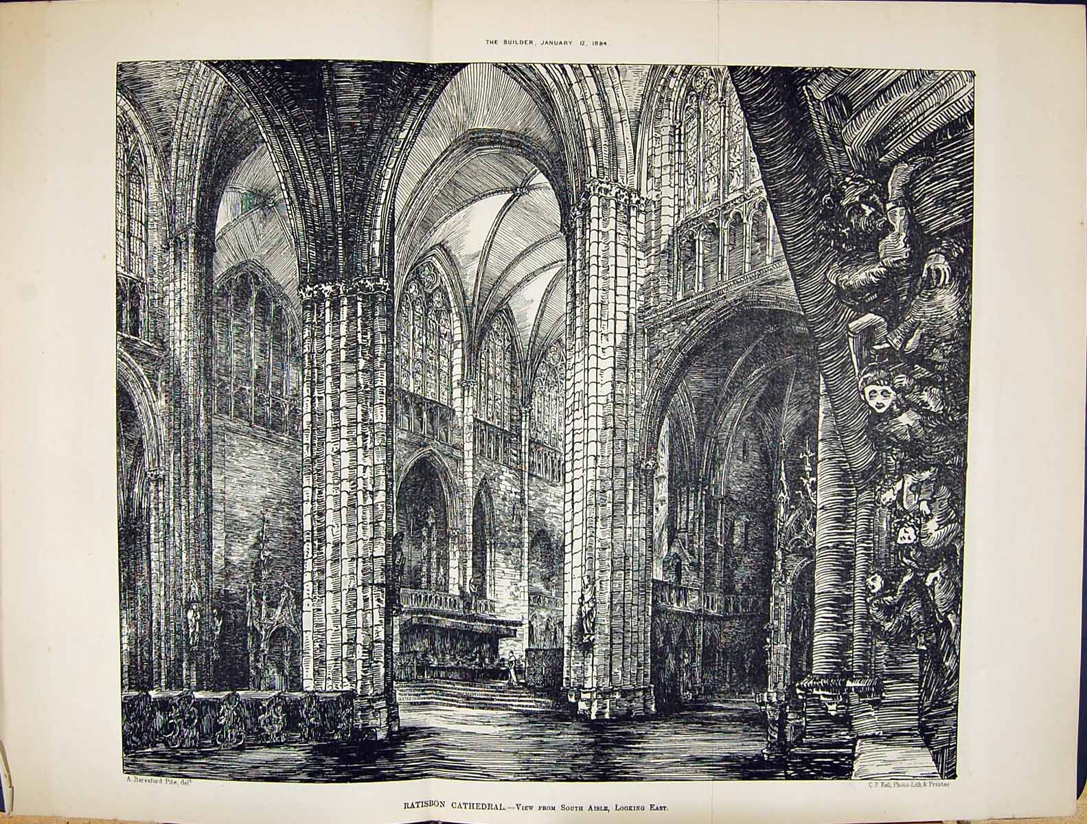 Old Builder 1884 Interior South Aisle Ratisbon Cathedral Architecture 19th
