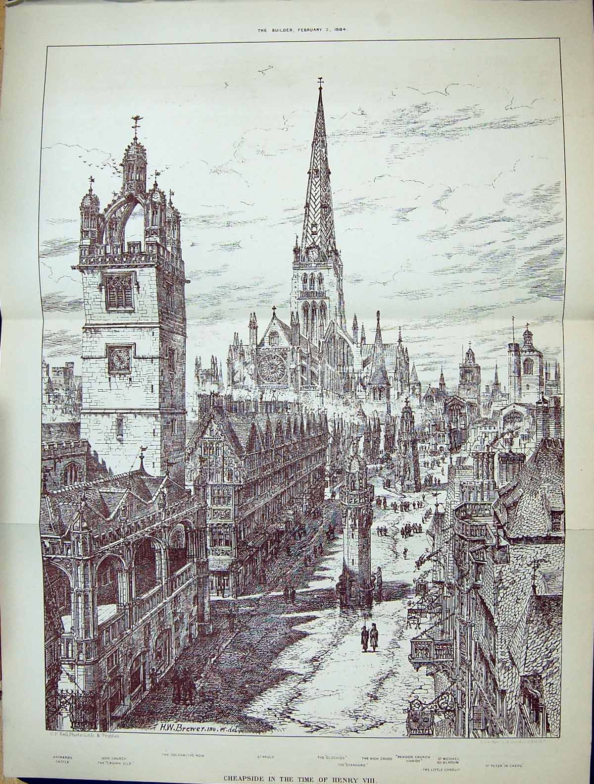 Old Builder 1884 Cheapside Paul'S Clochier Pardon Chruch Michael Blad 19th