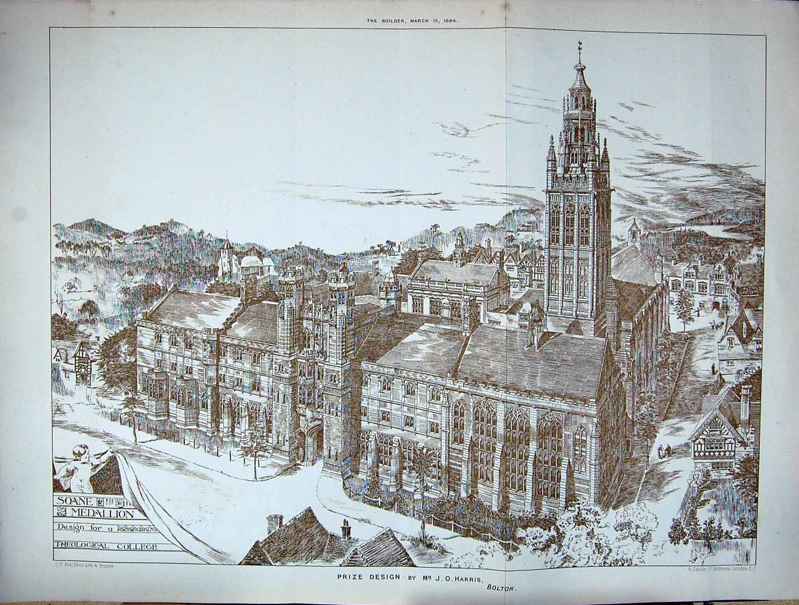 Old Builder 1884 Architecture Harris Soan Medallion Theological Colle 19th