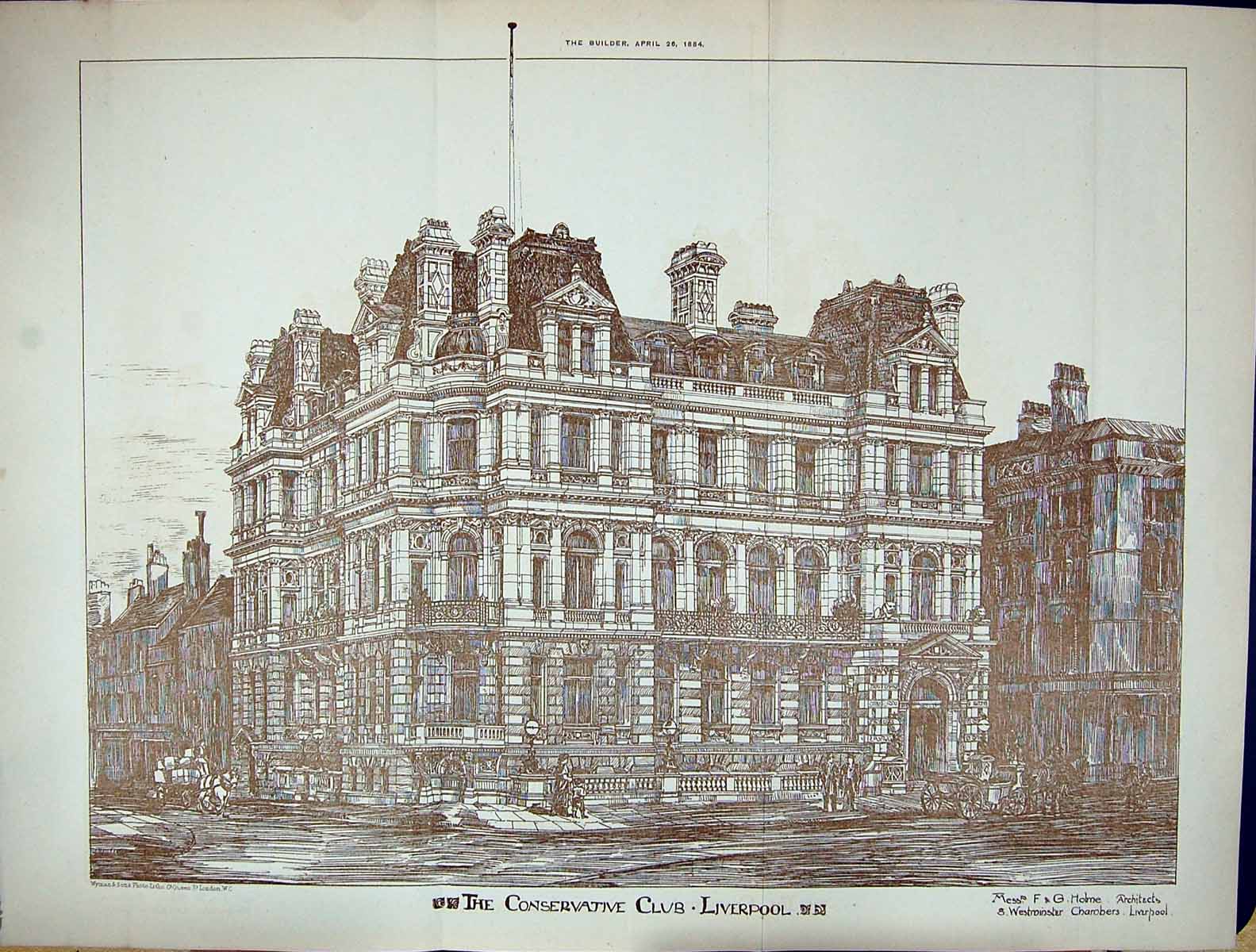 Old Builder 1884 Architecture Conservative Club Liverpool Building Ho 19th