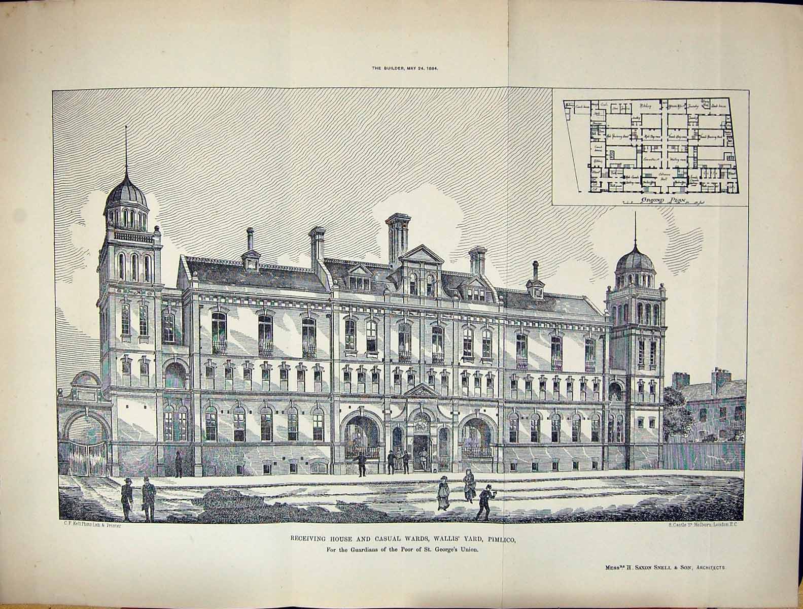 Old Builder 1884 Receiving House Casual Wards Wallis Yard Pimlico Geo 19th