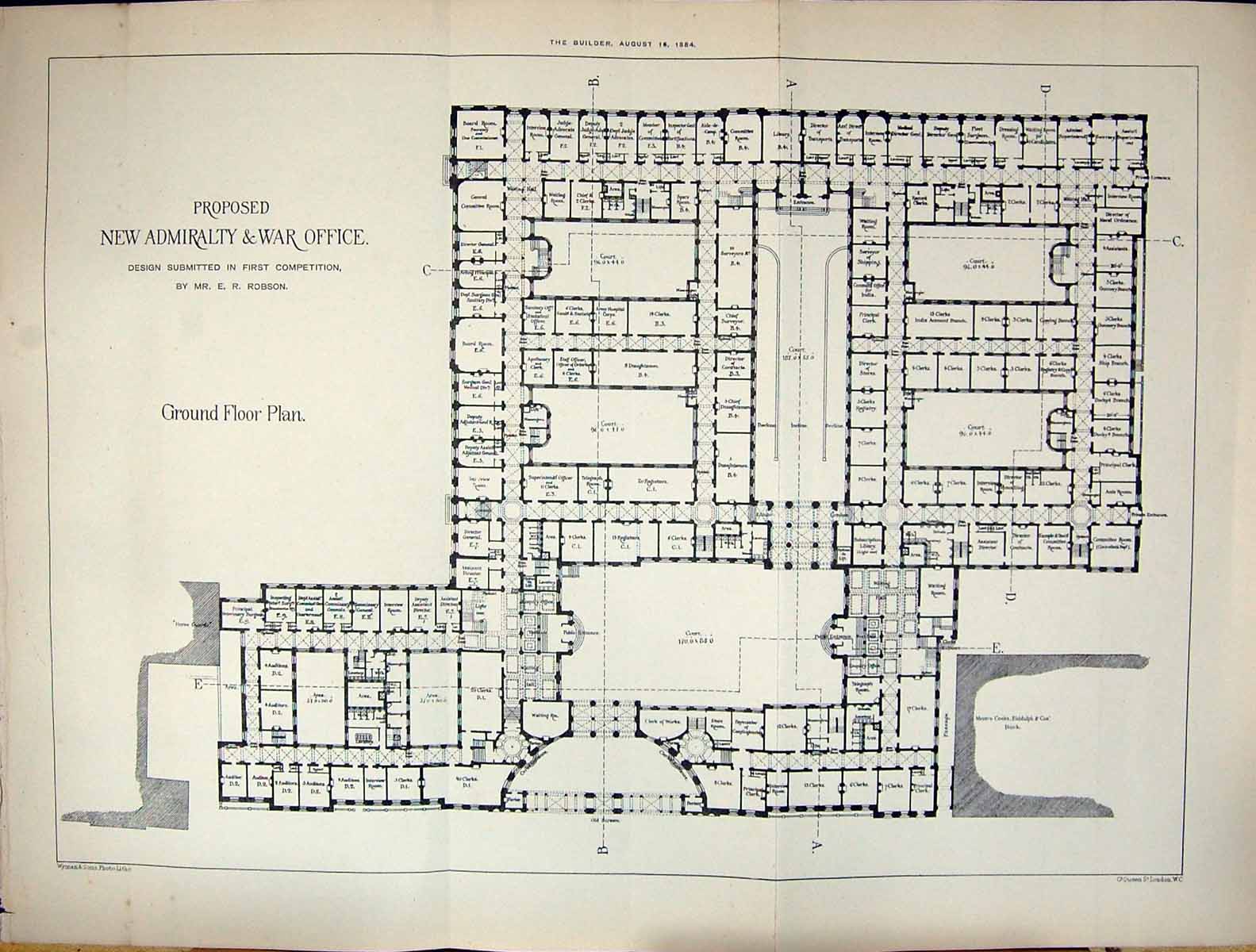 Old Builder 1884 Ground Floor Plan Proposed Admiralty War Office Robs 19th