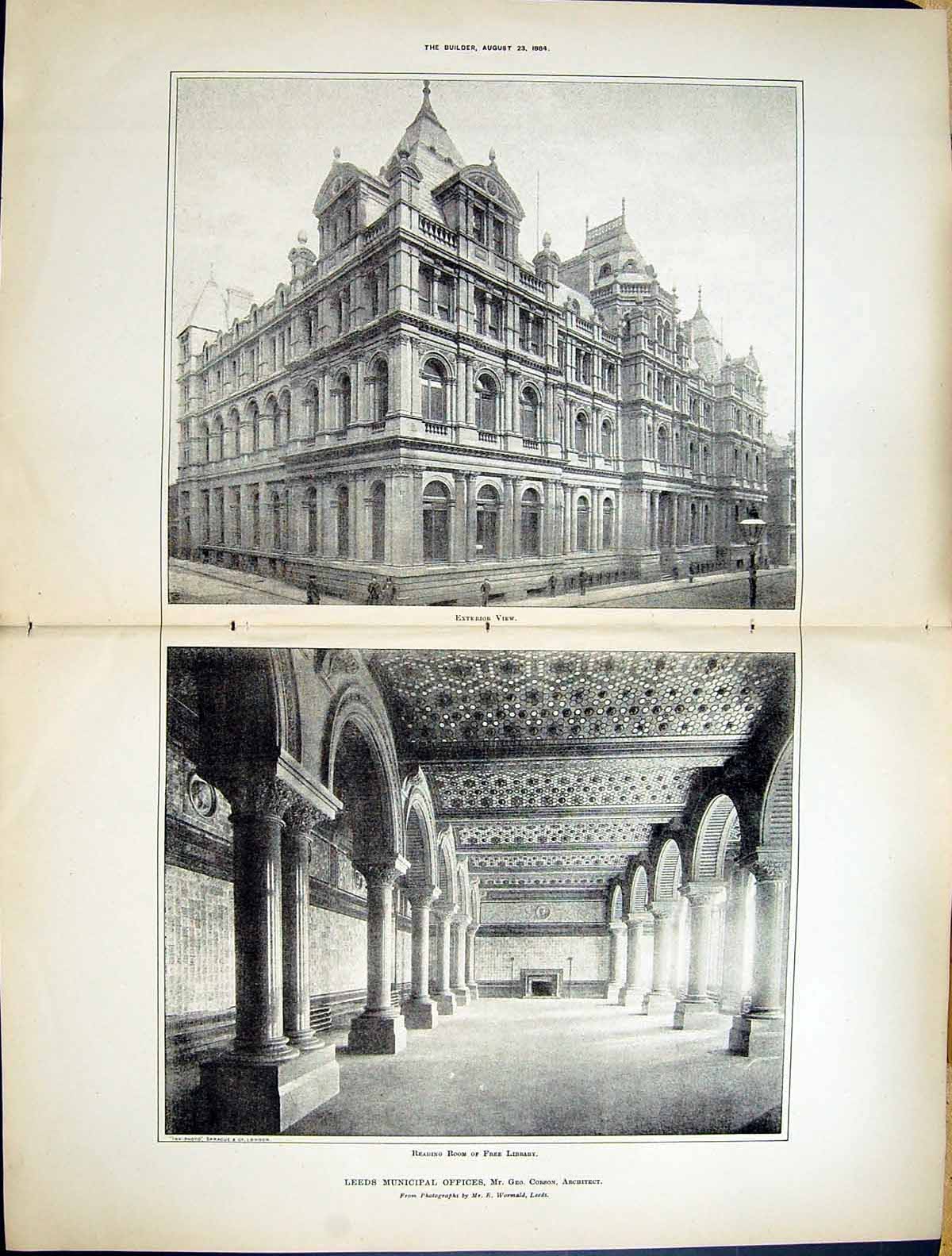 Old Builder 1884 Leeds Municipal Offices Reading Room Library CorsonVictorian