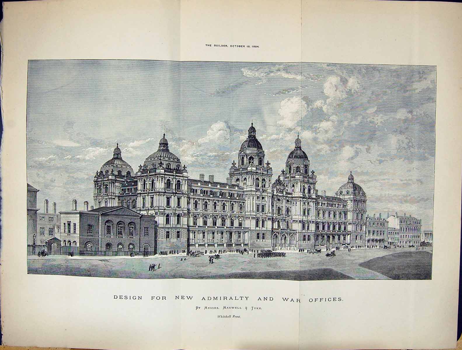 Old Builder 1884 Design Admiralty War Offices Buildings Maxwell TukeVictorian