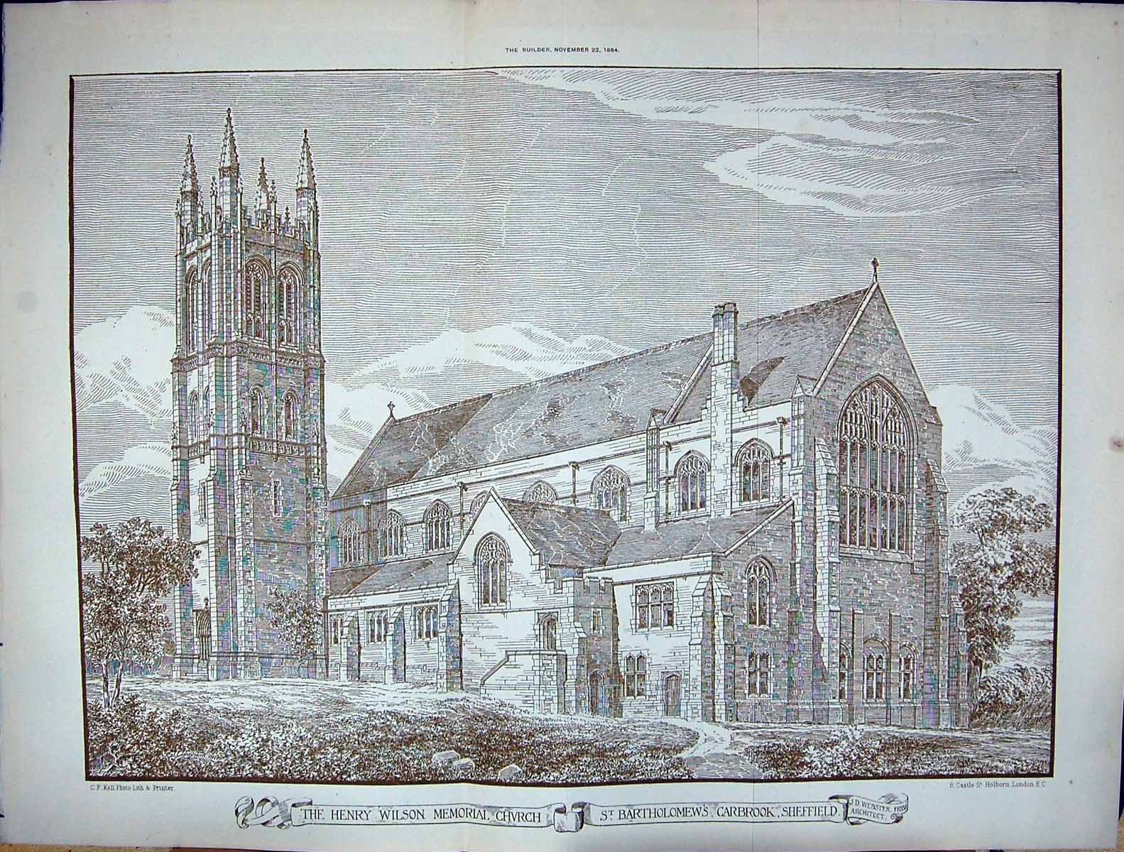 Old Builder 1884 Henry Wilson Memorial Church Bartholomews Carbrook W 19th