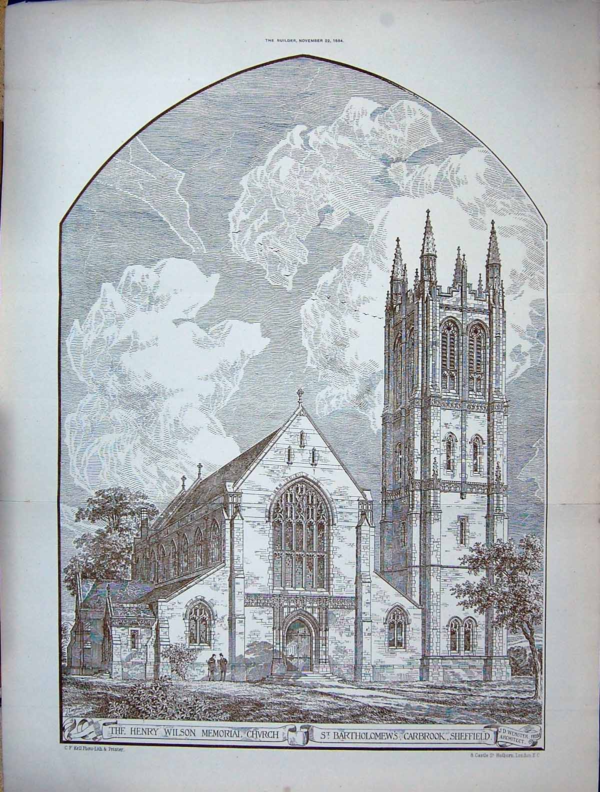 Old Builder 1884 Henry Wilson Memorial Church Bartholomews Carbrook W 19th