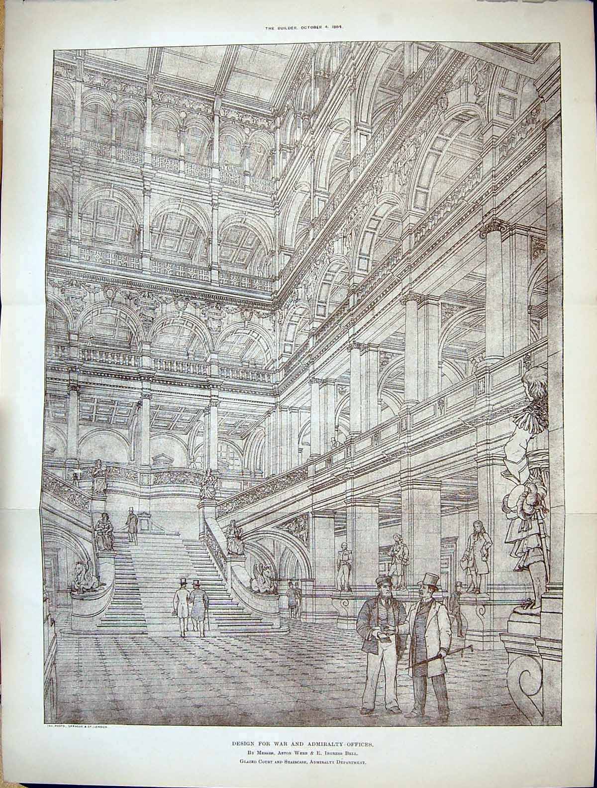 Old Builder 1884 Design Admiralty War Offices Aston Webb Ingress Bell 19th