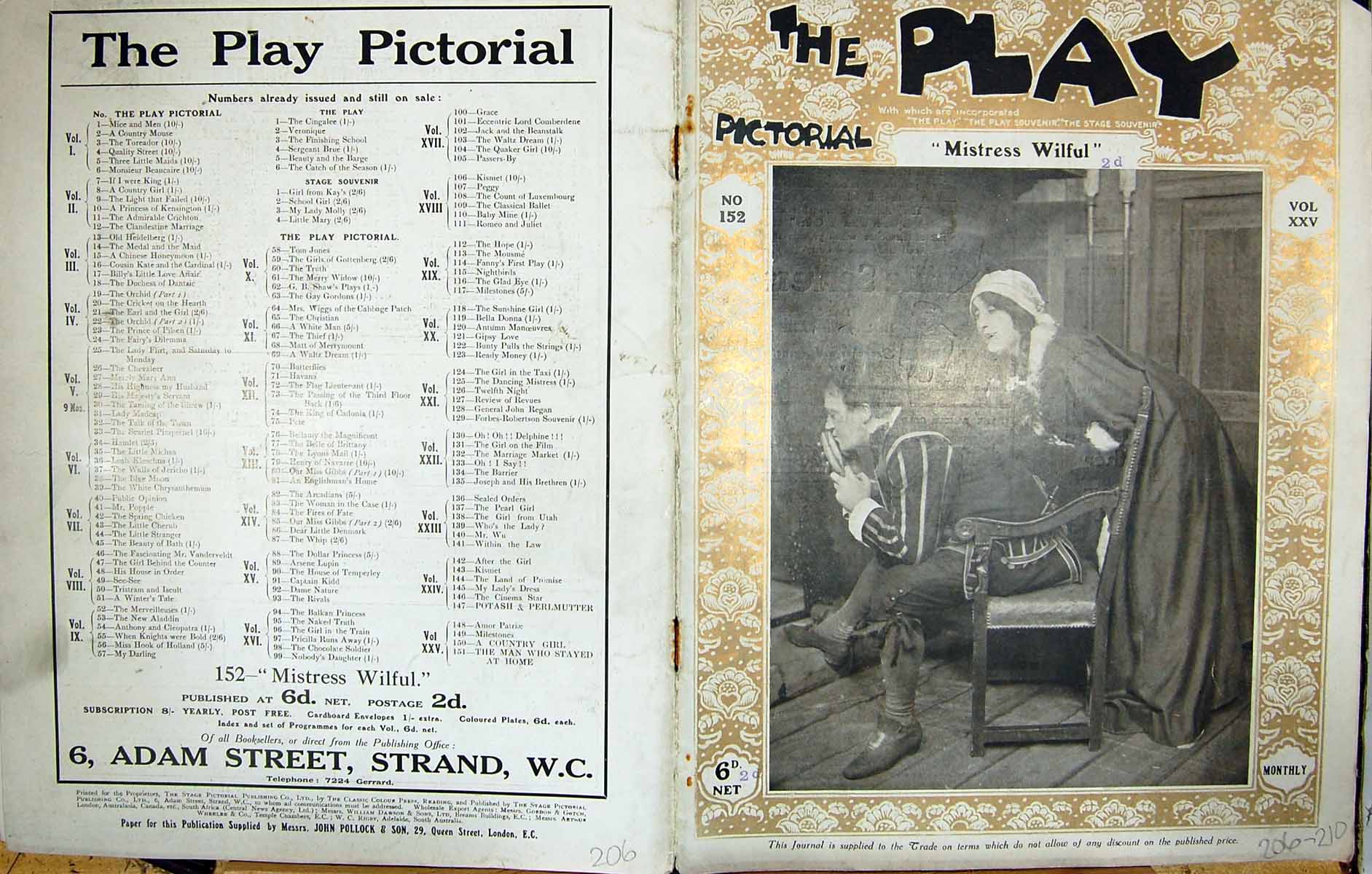 Old Play Pictorial Theatre Mistress Wilful Terry Neilson Winifred Rae
