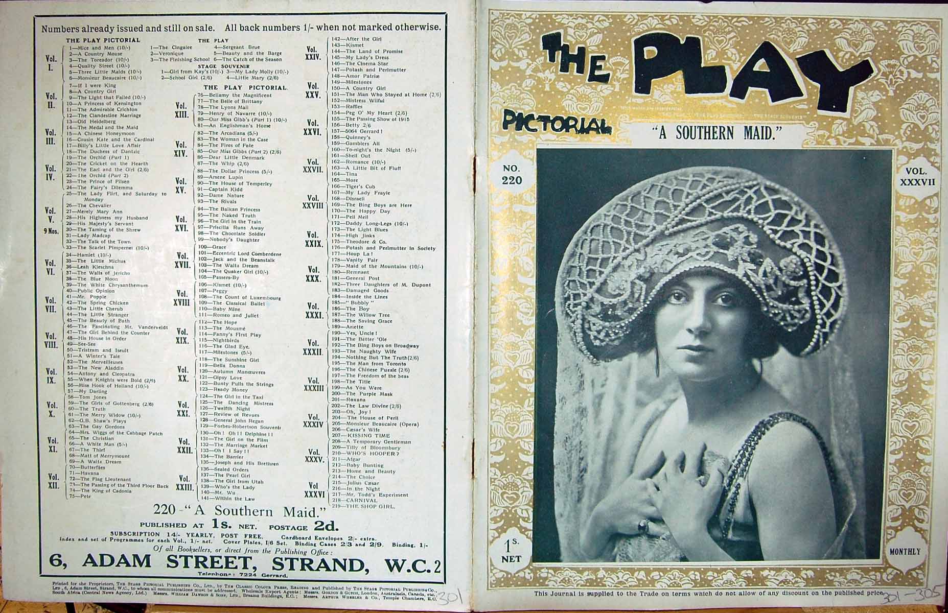 Old Play Pictorial Theatre Southern Maid Jose Collins Monkman Brogden