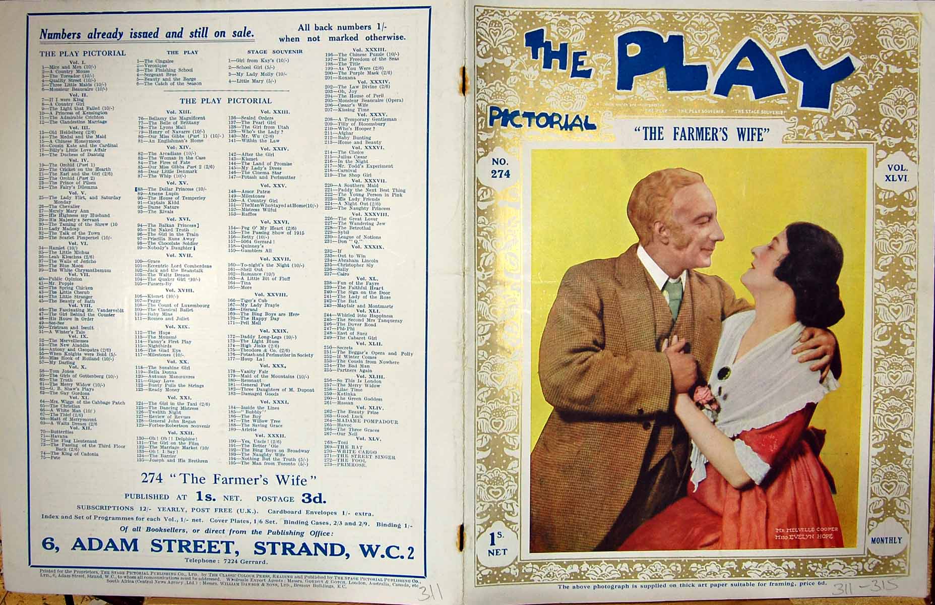 Old Play Pictorial Theatre Farmers Wife Hope Cooper Maud Gill Pienne