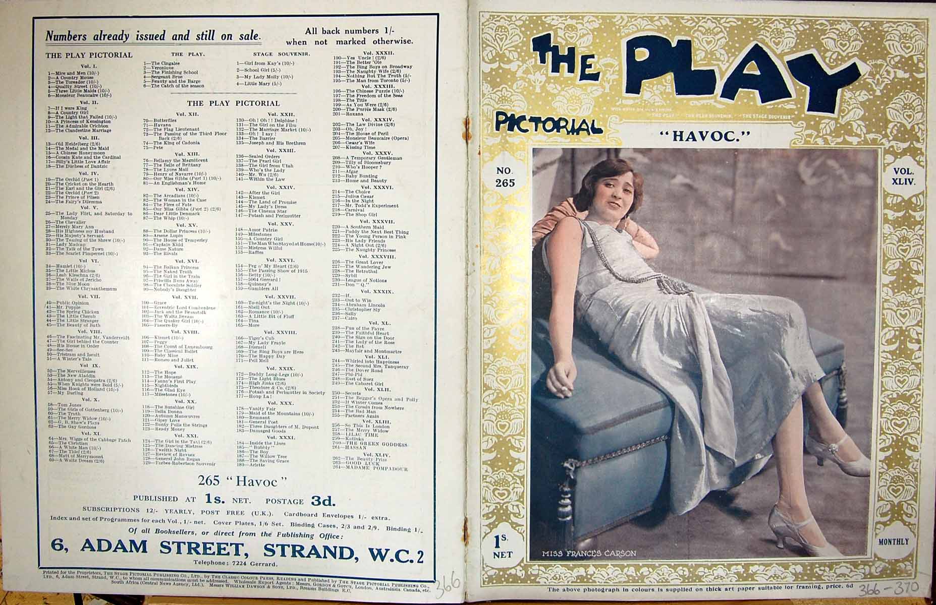 Old Play Pictorial Theatre Havoc Frances Carson Faber Romance Henry K