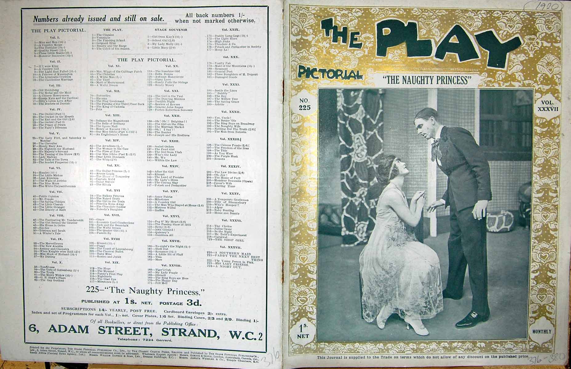 Old Play Pictorial Theatre Naughty Princess Lily St. John Grossmith B