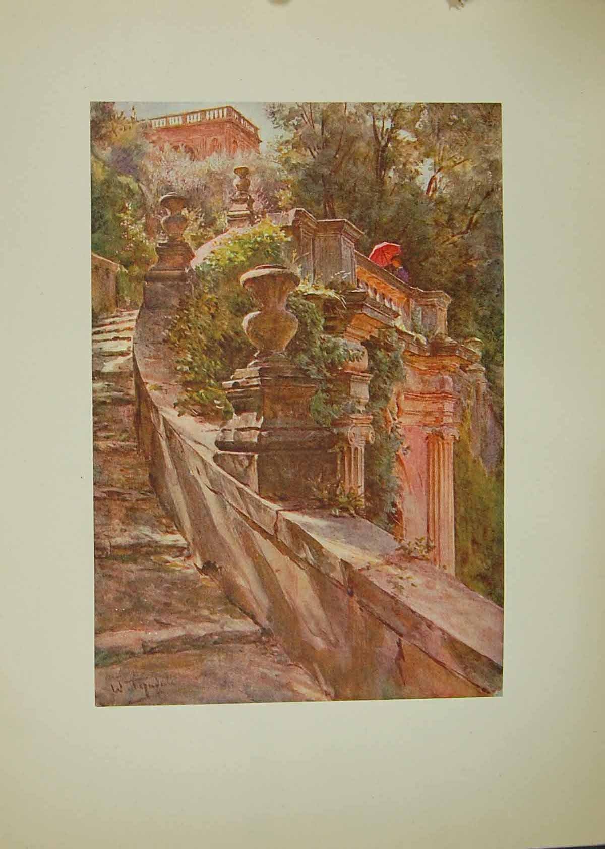 Old Print La Scallea Delle Spinge Villa D'Este Italy 1913 Walter Tyndale 20th