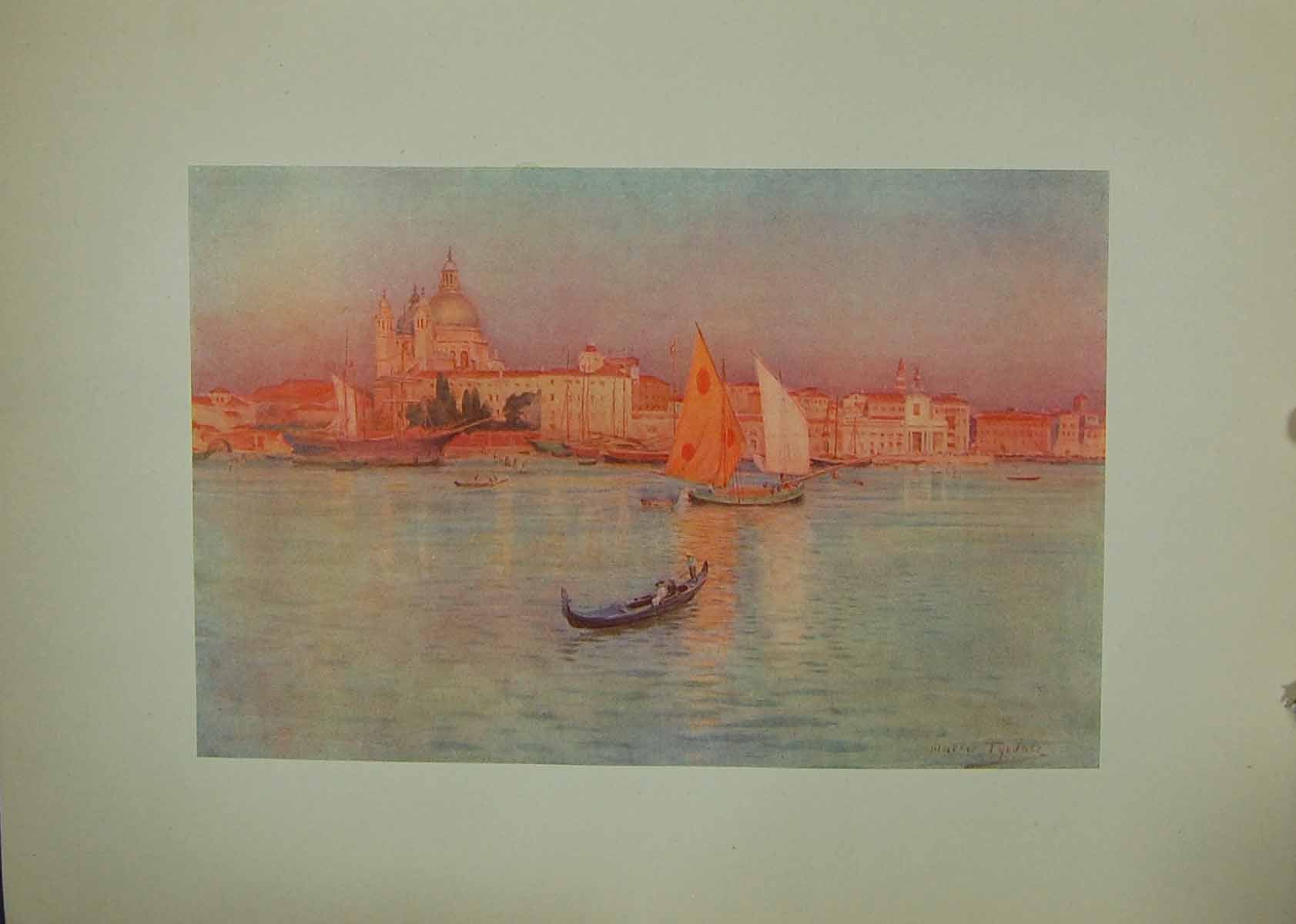 Original Old Antique Print Salute Giudecca Italy 1913 Walter Tyndale Colour