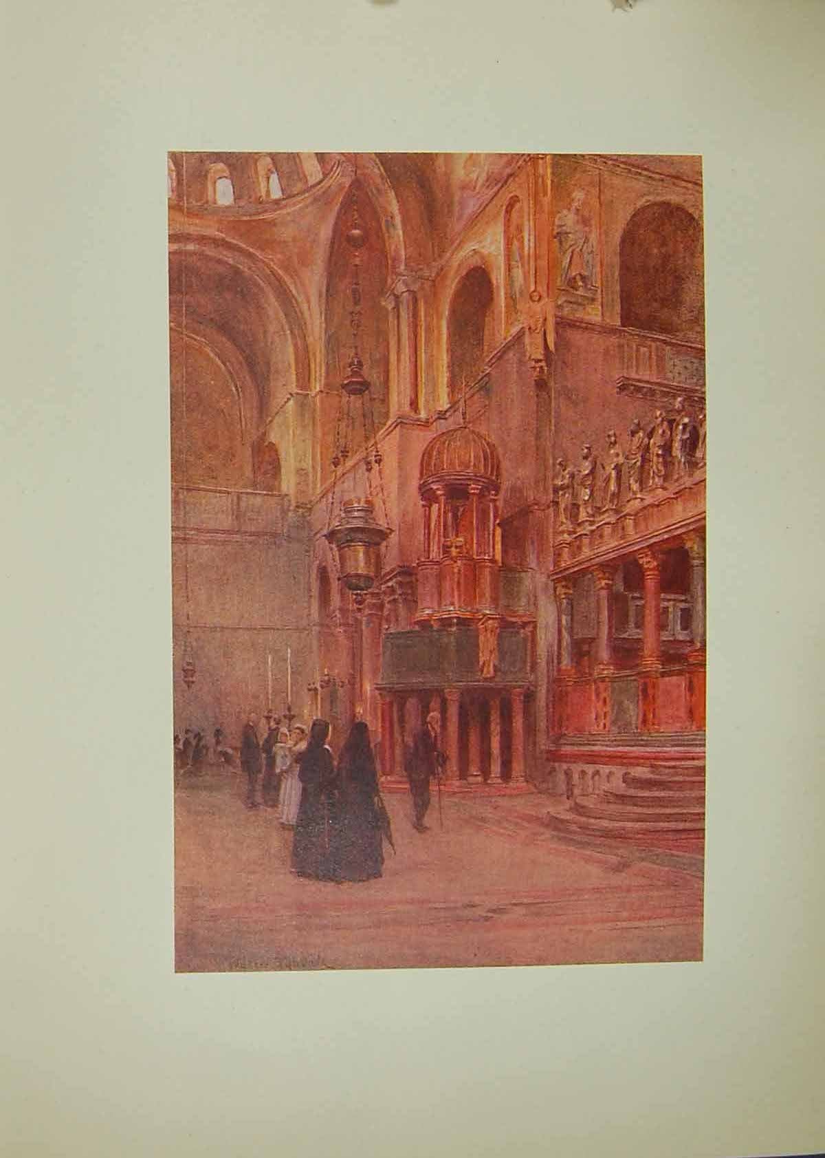 Original Old Antique Print Interior St. Mark'S Italy 1913 Walter Tyndale Colour