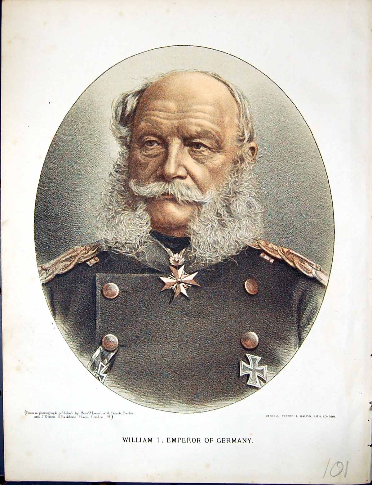 Old Print Cassell Petter Galpin C1880 Portrait William I Emperor Germany 19th