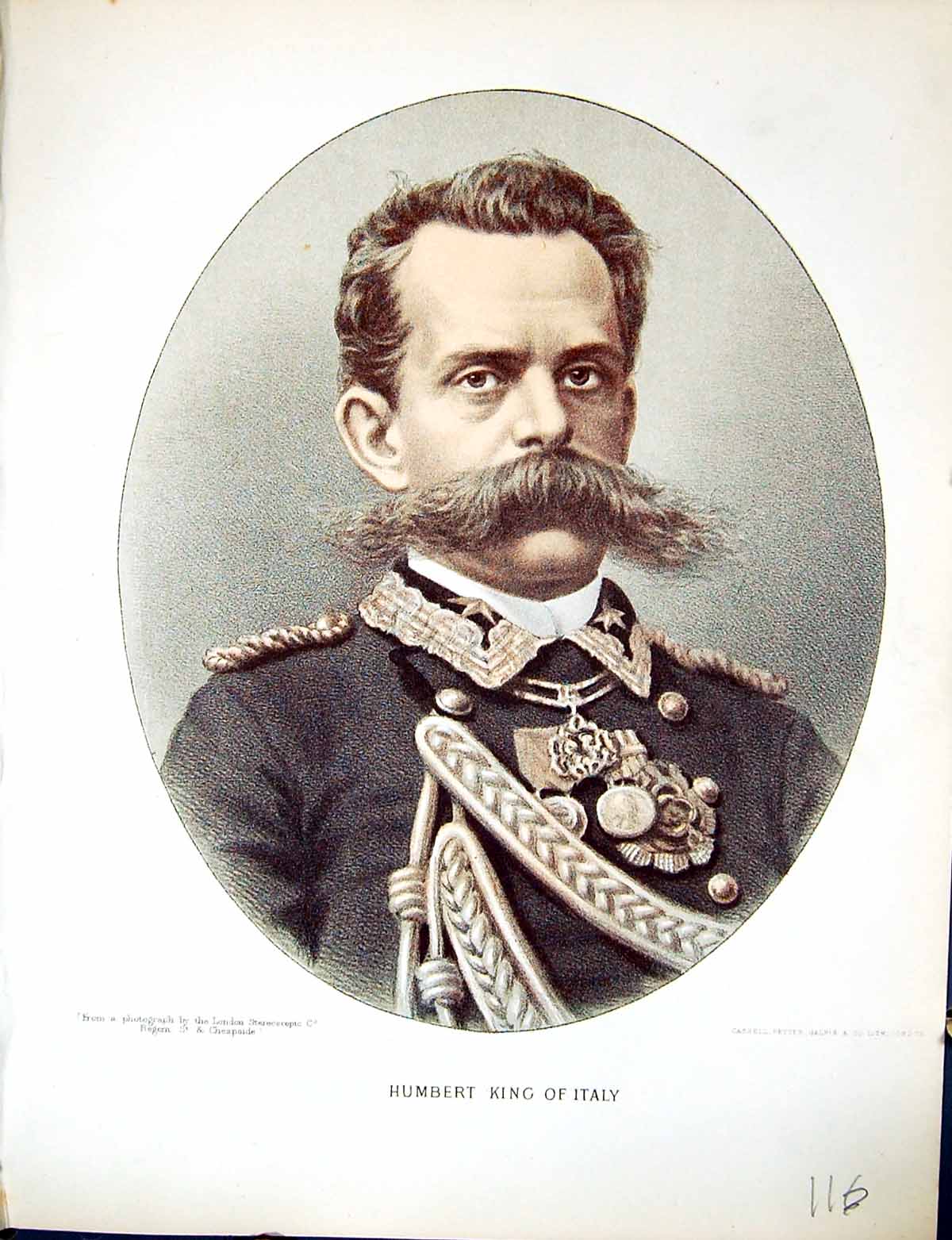 Old Antique Print Cassell Petter Galpin C1880 Portrait Humbert King Italy 19th
