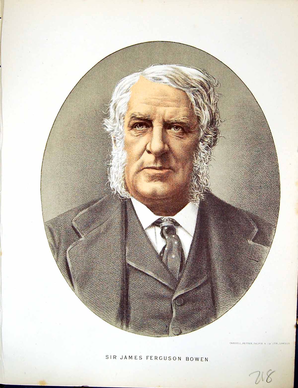 Antique Print Cassell Petter Galpin C1880 Portrait Sir James Ferguson Bowen