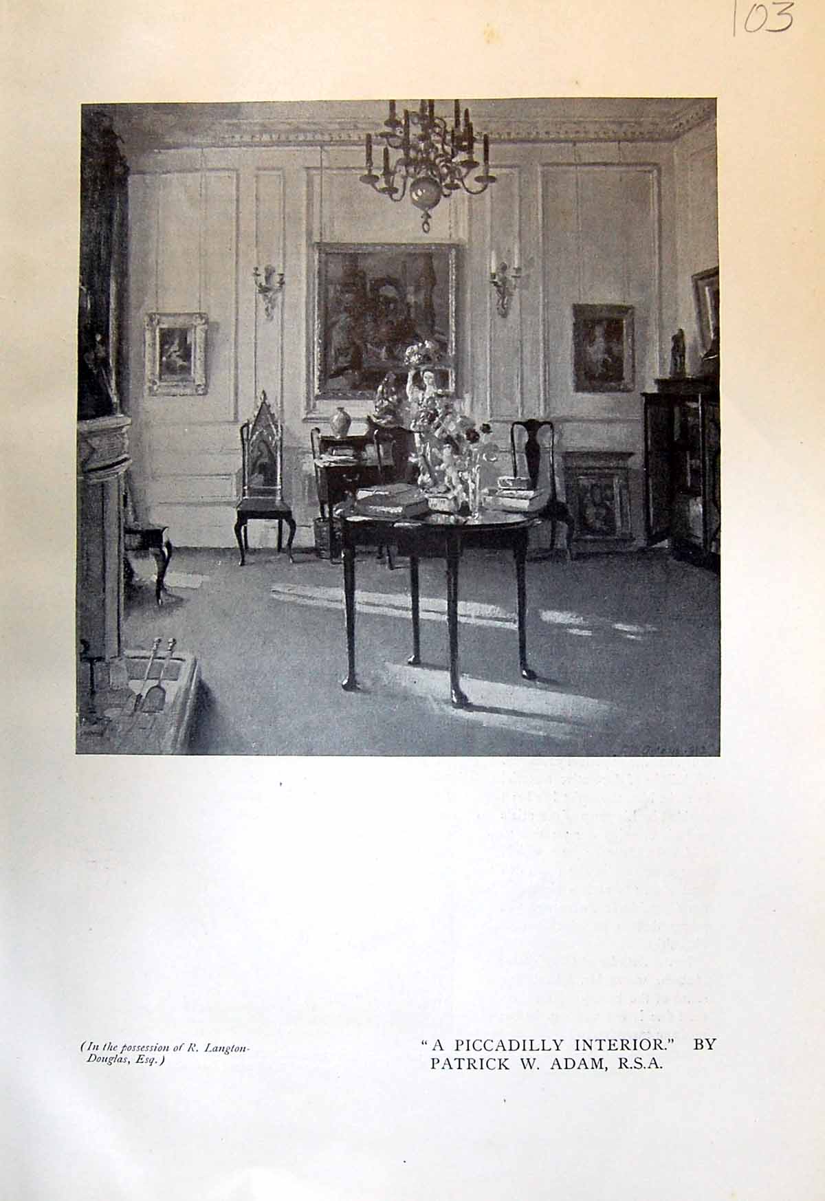 Old Antique Print 1913 Piccadilly Interior Patrick Adam Clerkington House 20th