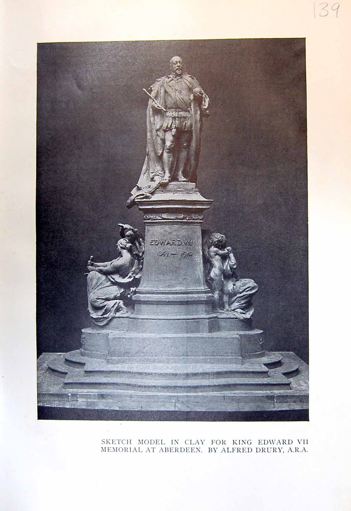 Old Print Model Clay King Edward Memorial Aberdeen Drury 1913 Peace Group 20th