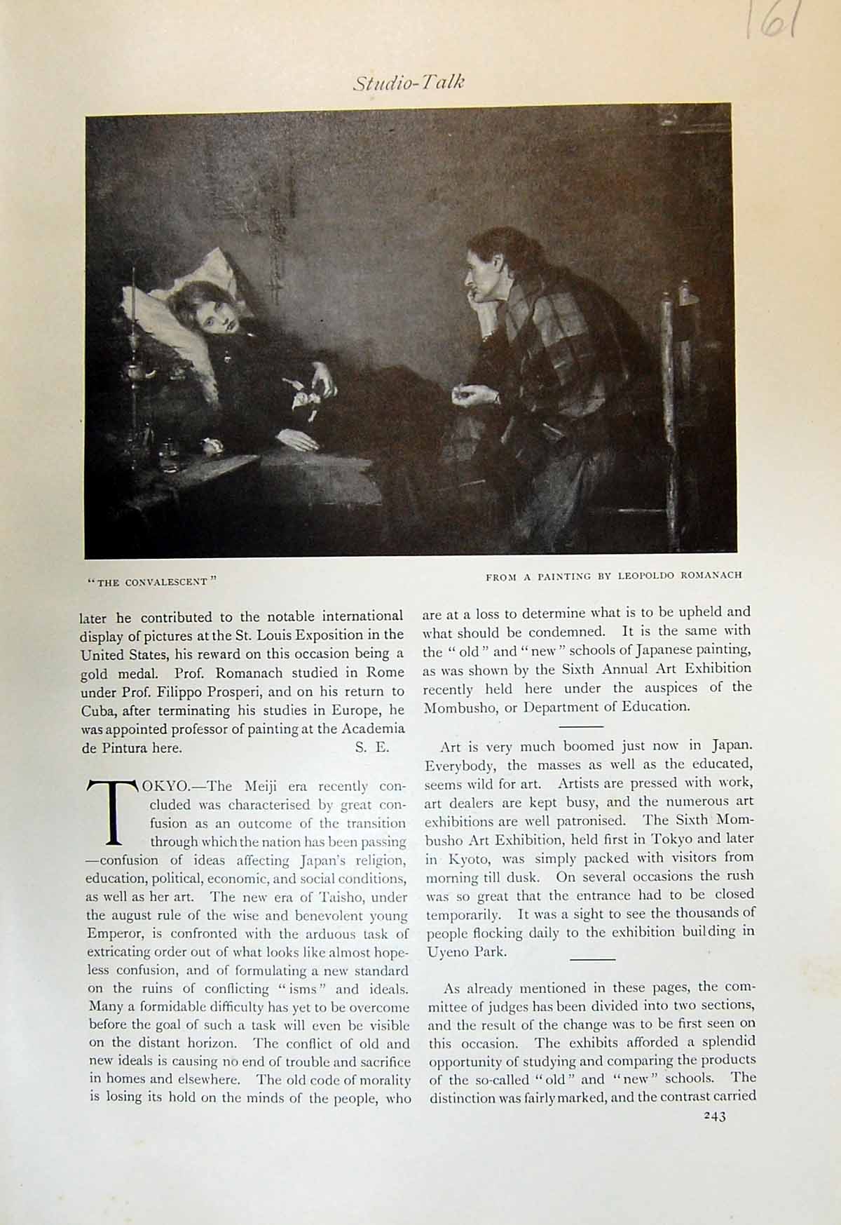 Antique Old Print Convalescent Leopo Romanach 1913 Gorge Arashiyama Shunkyo