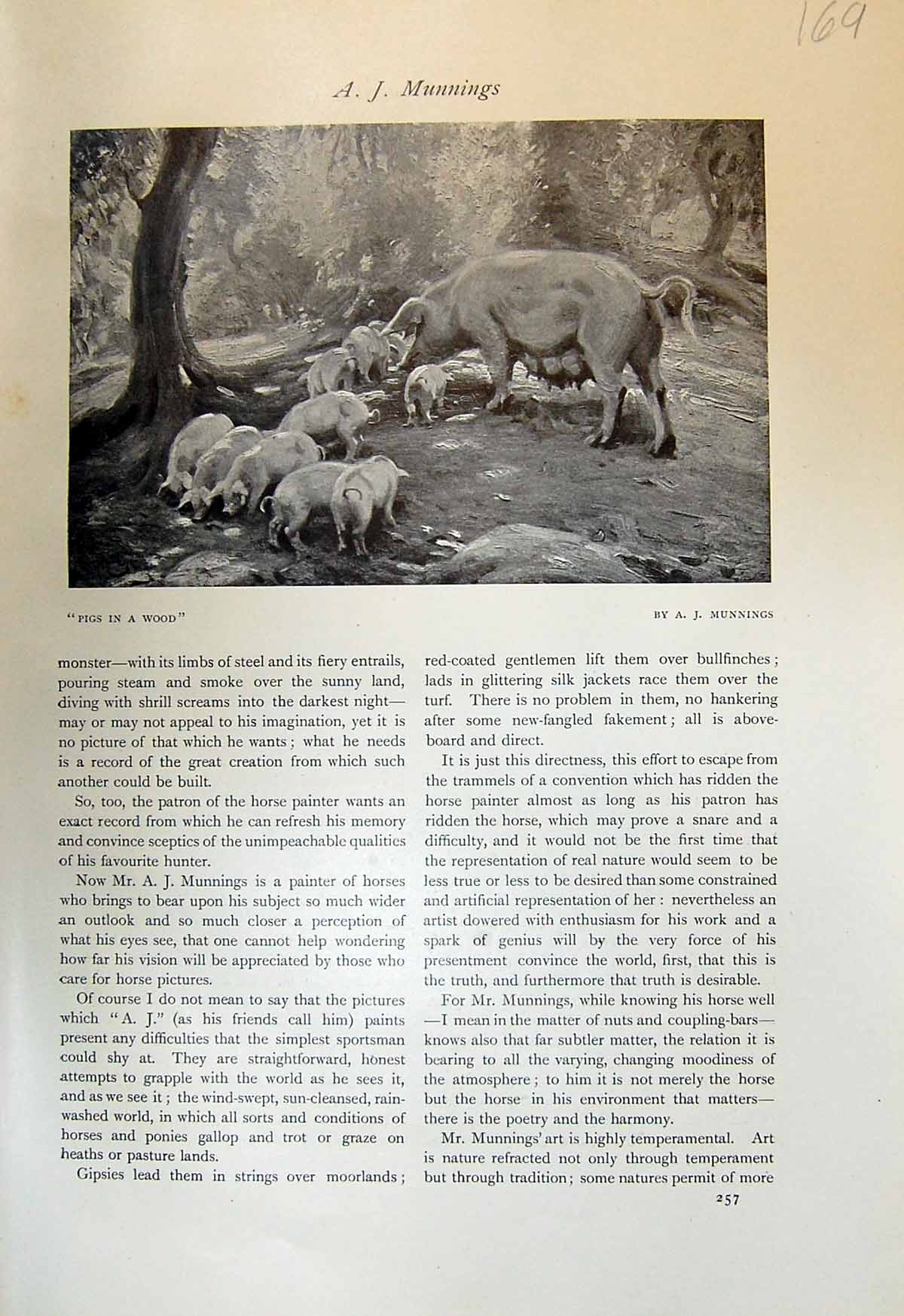 Original Old Antique Print 1913 Pigs Wood Munnings Inn Yard Horses 20th Century