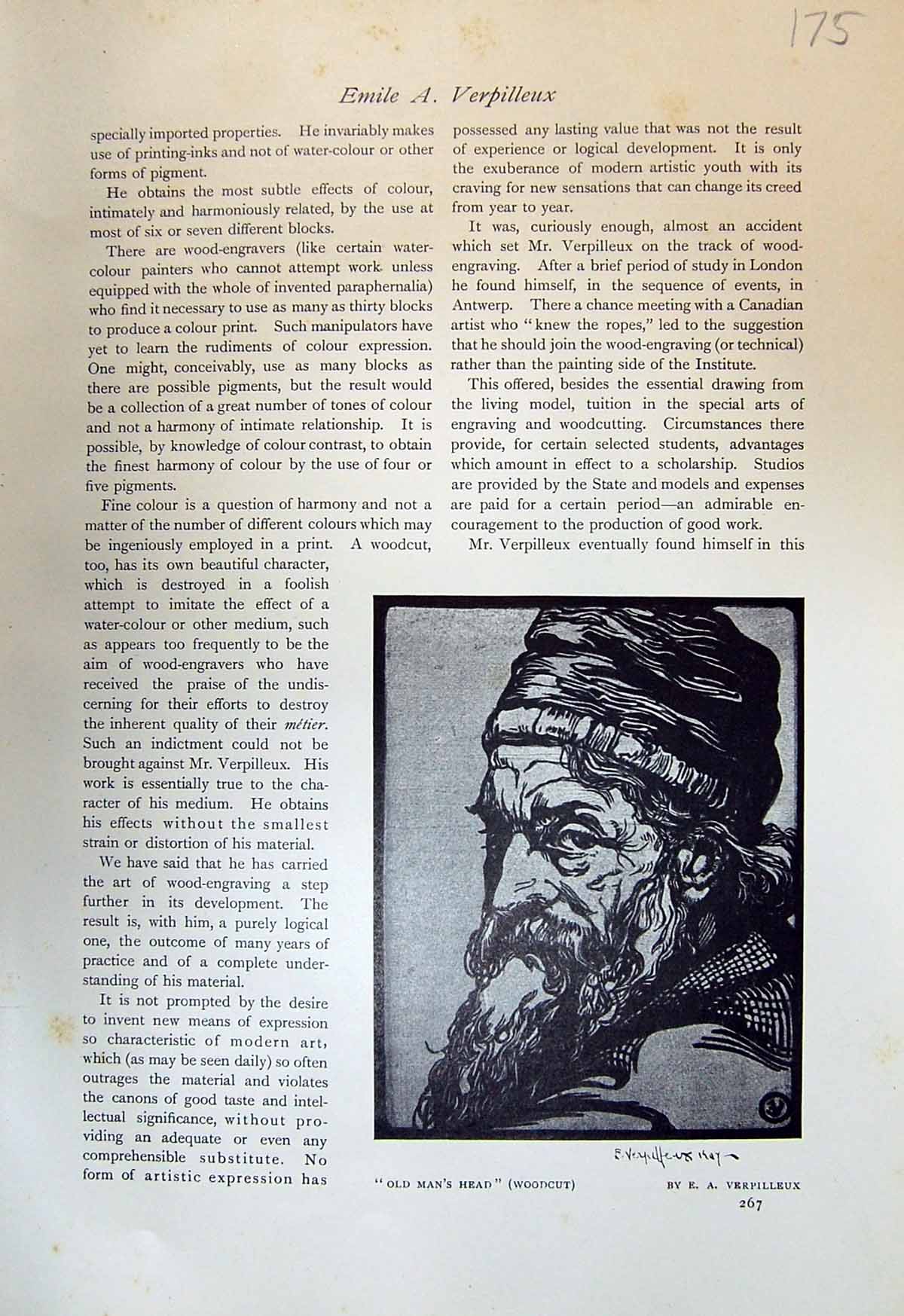 Original Old Antique Print Man'S Head Emile Verpilleux Portrait Lady 1913 20th