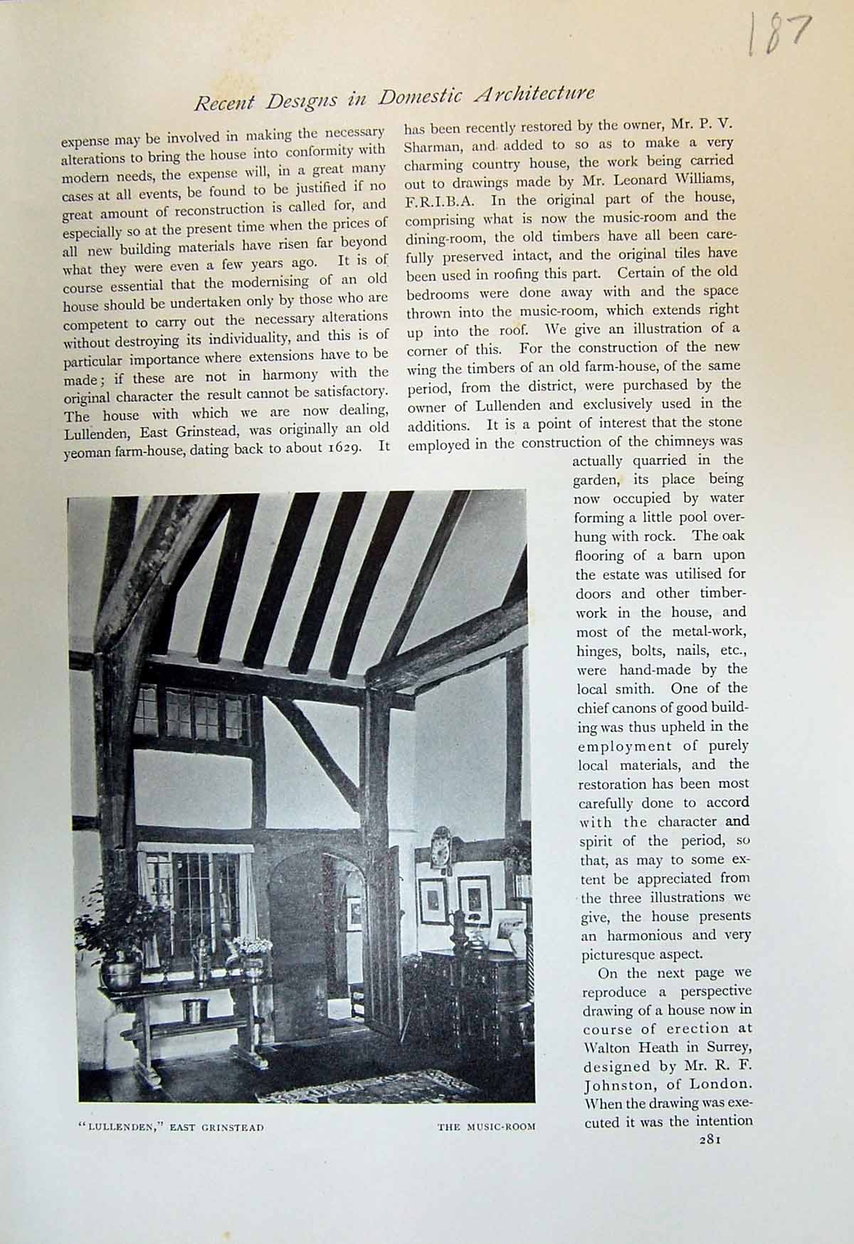 Old Lullenden Grinstead Music Room House Walton Surrey Plan Johnston Victorian