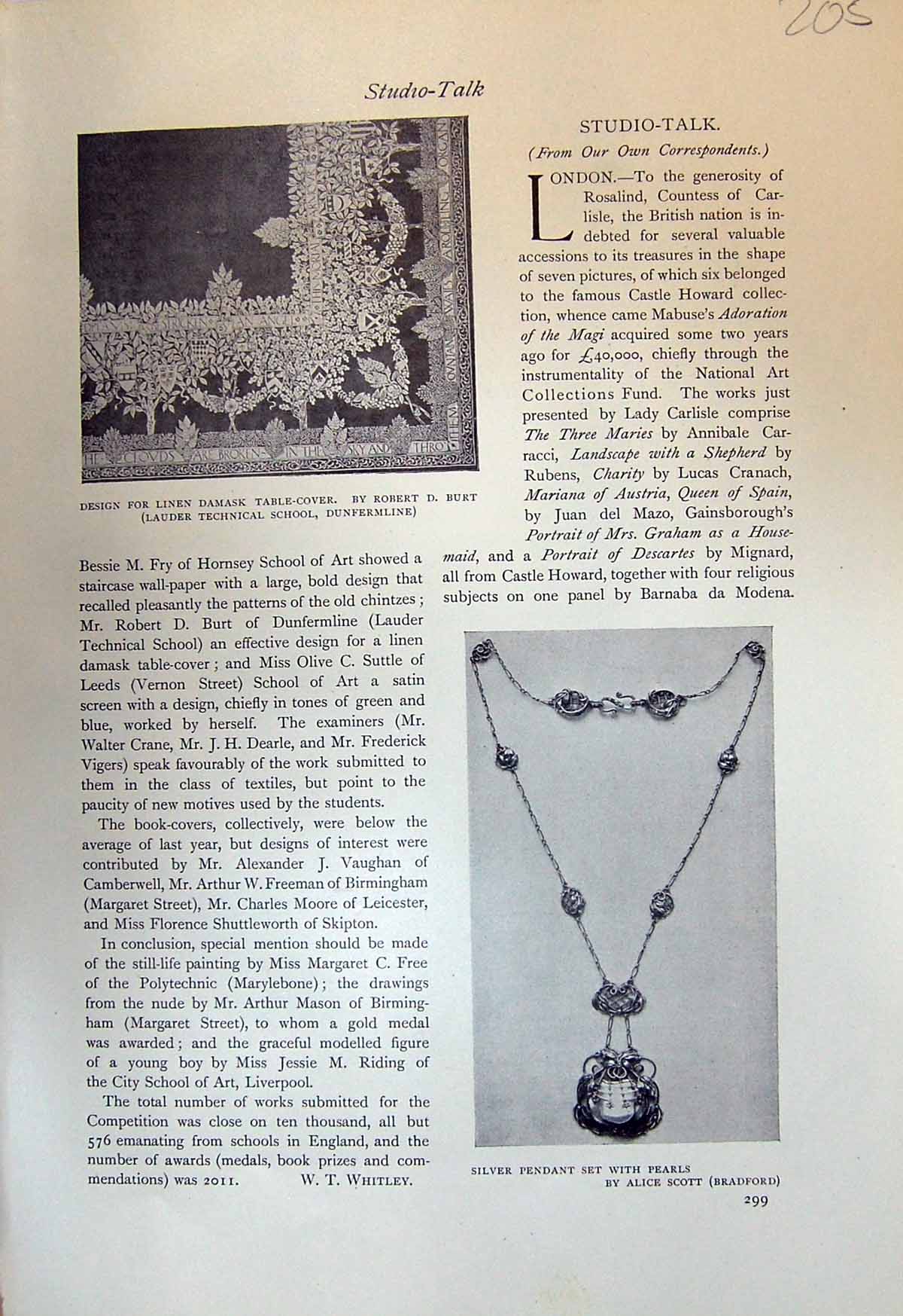 Old Design Linen Damask Table Cover Burt Pendant Scott 1913 Haldane M 20th