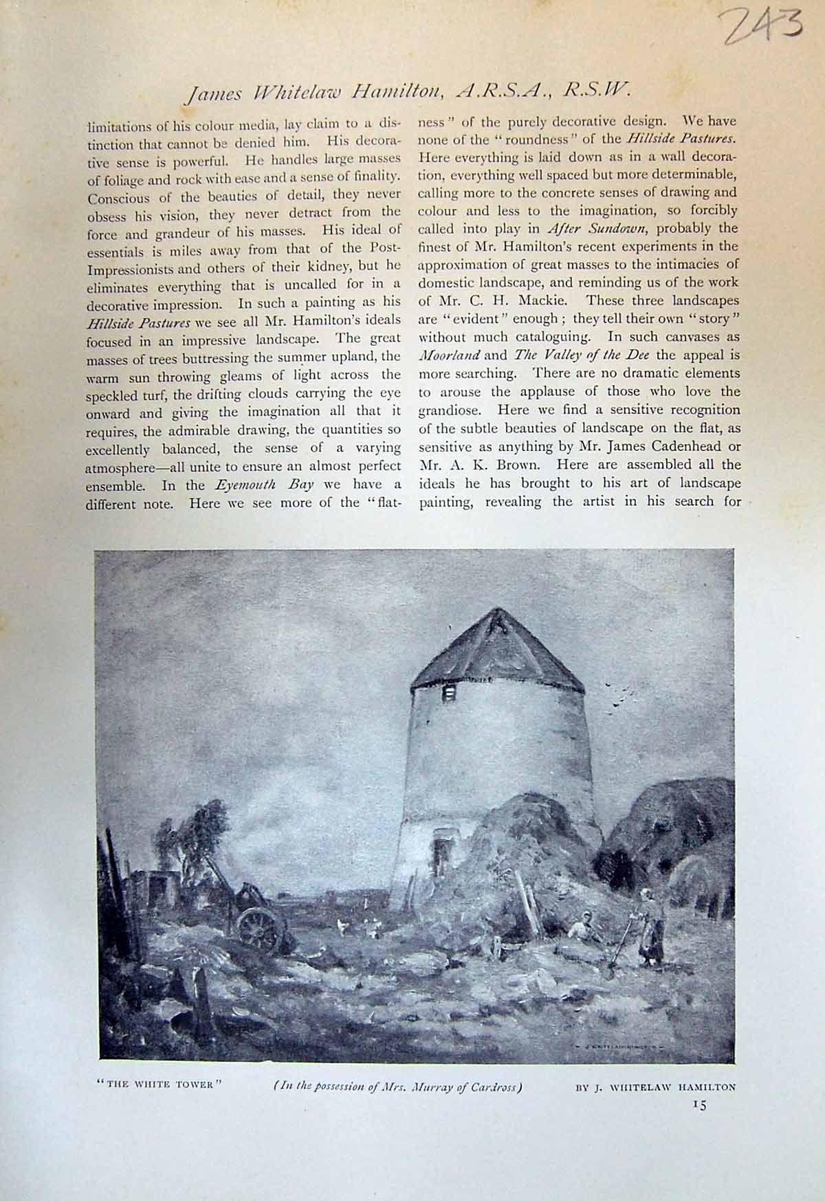 Antique Print 1913 White Tower Whitelaw Hamilton St. Abb'S Head Beach Boats