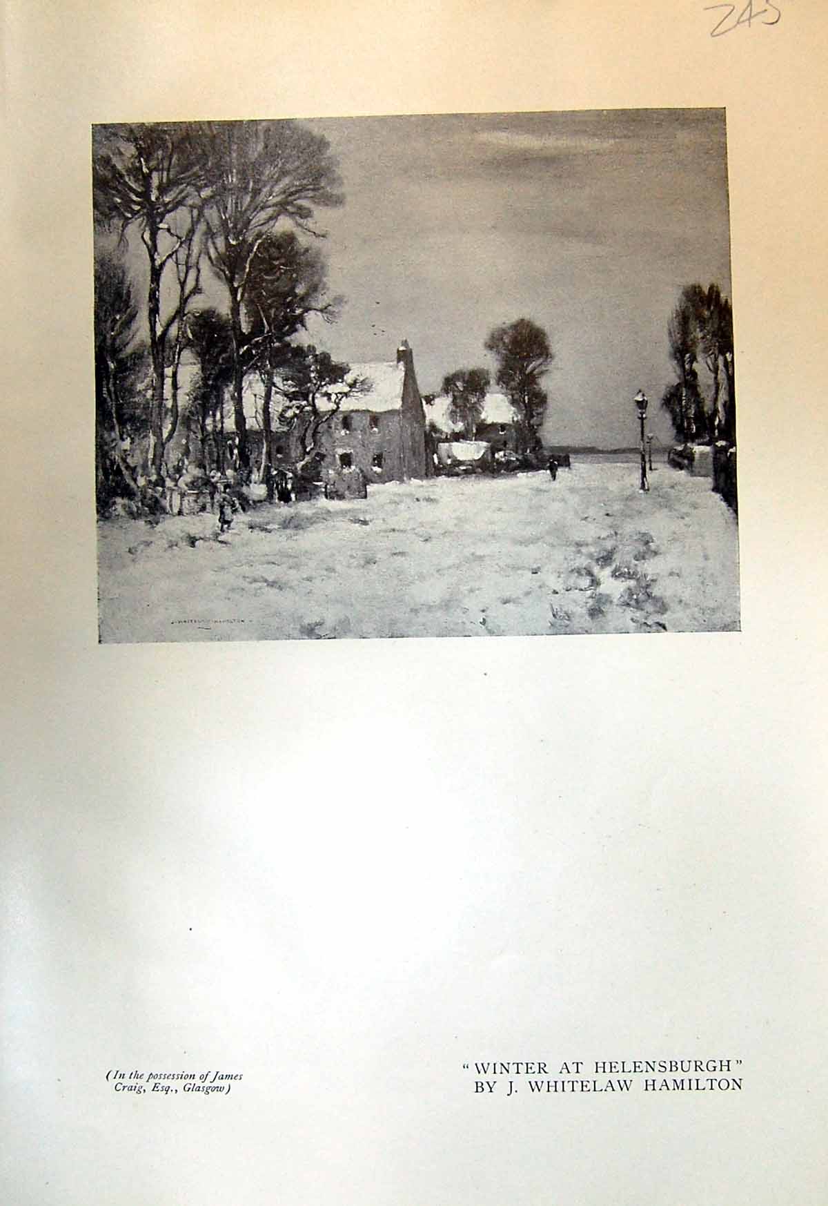 Antique Old Print Winter Scene Helensburgh Hamilton Farm After Sundown 1913