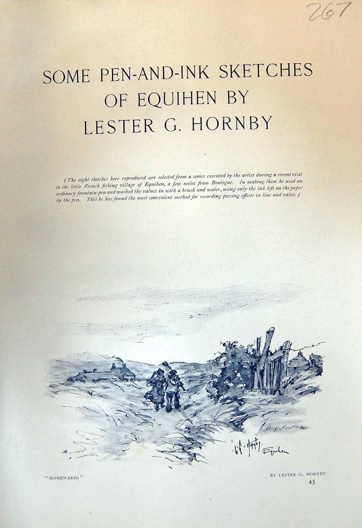 Antique Old Print Homewards Lester Hornby 1913 Fishermens Cottage Sea Scene