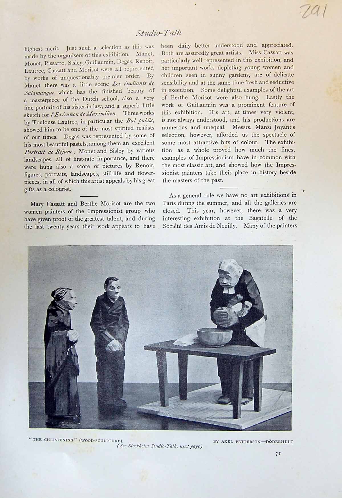 Antique Old Print 1913 Christening Wood Sculpture Doderhult Children Nordin