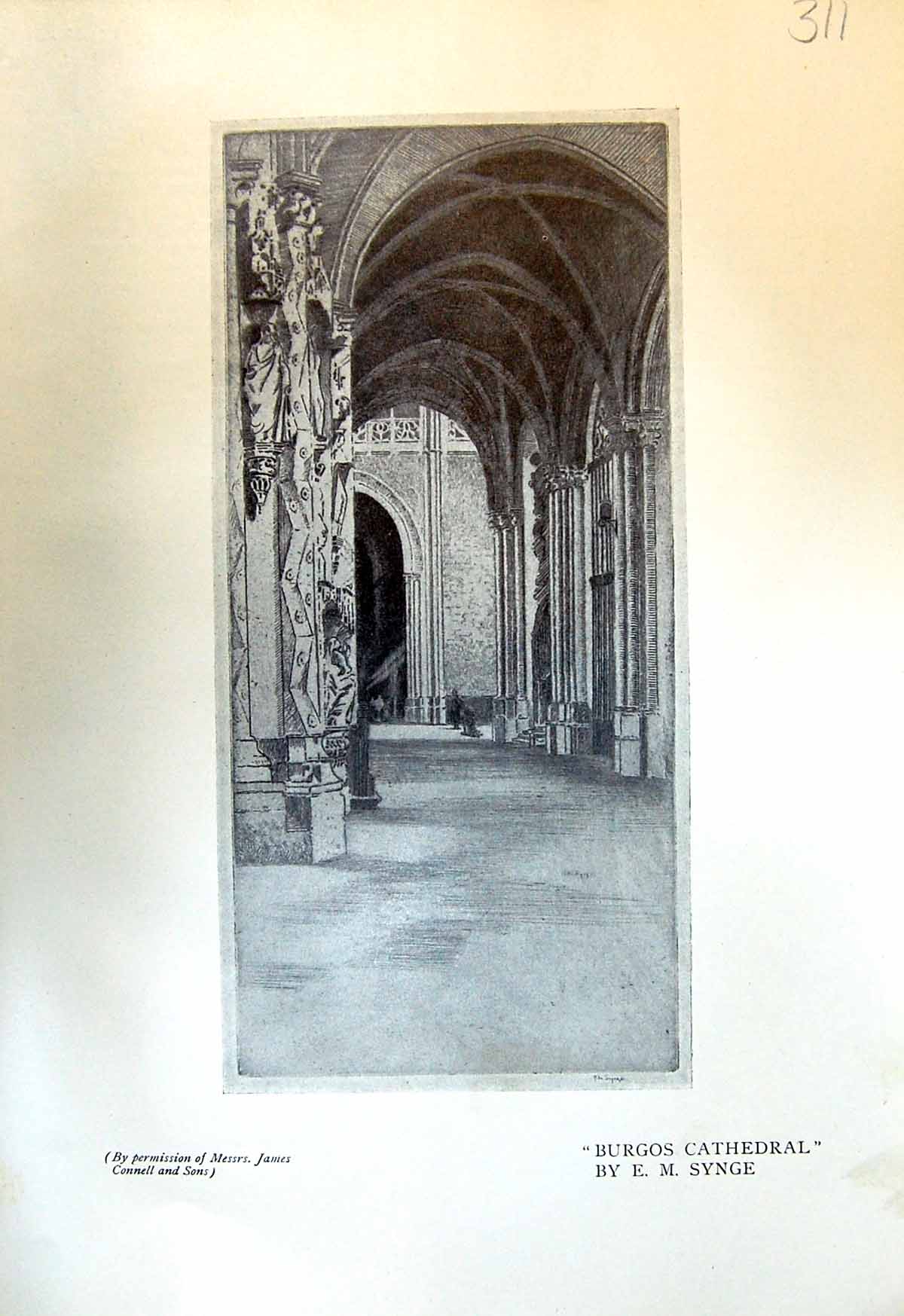 Old Print Burgos Cathedral Synge 1913 Edinburgh Salisbury Crags Scotland 20th