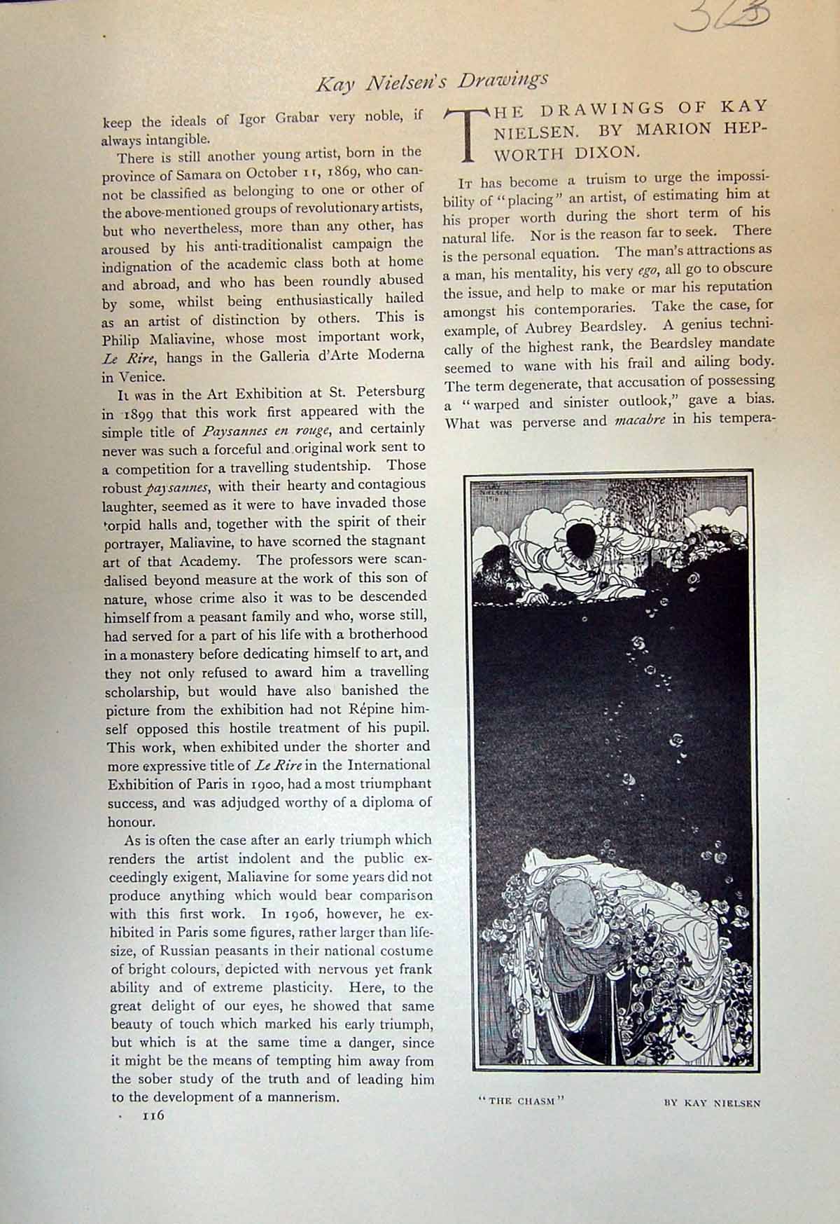 Old Antique Print Chasm Kay Nielsen 1913 Paysanne Russe Philip Maliavine 20th