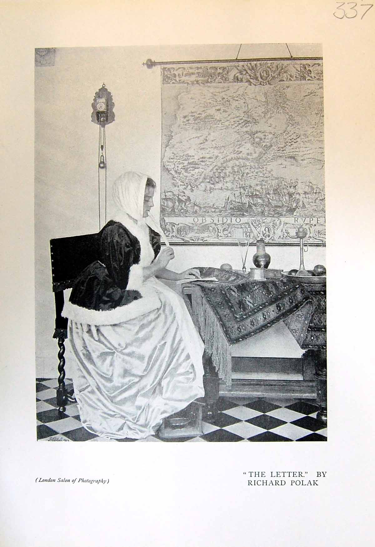 Antique Old Print Lady Reading Letter Polak 1913 Thebes Architecture Summons