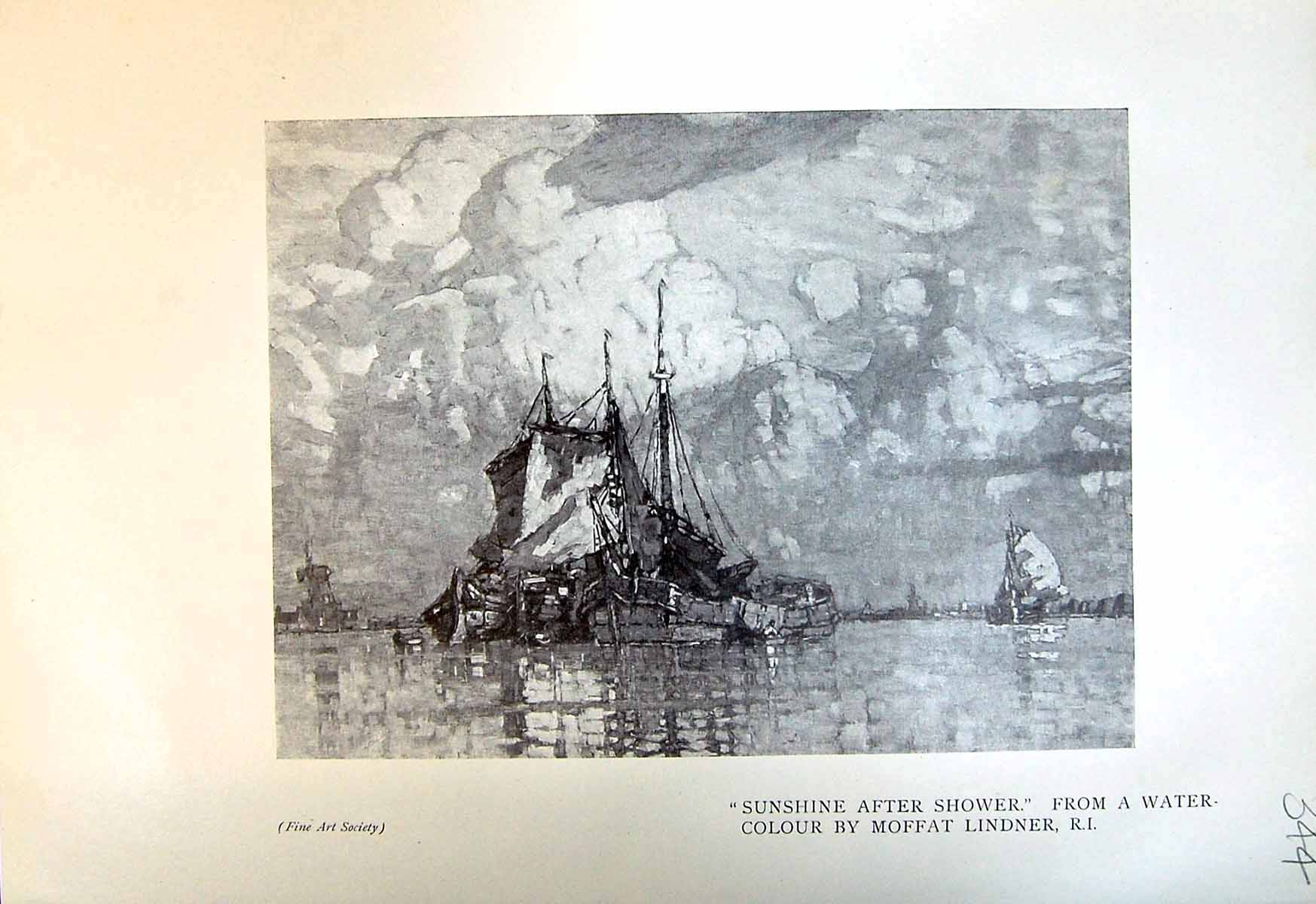 Antique Print Sunshine After Shower Ships Lindner 1913 Venice Dogana Italy 20th