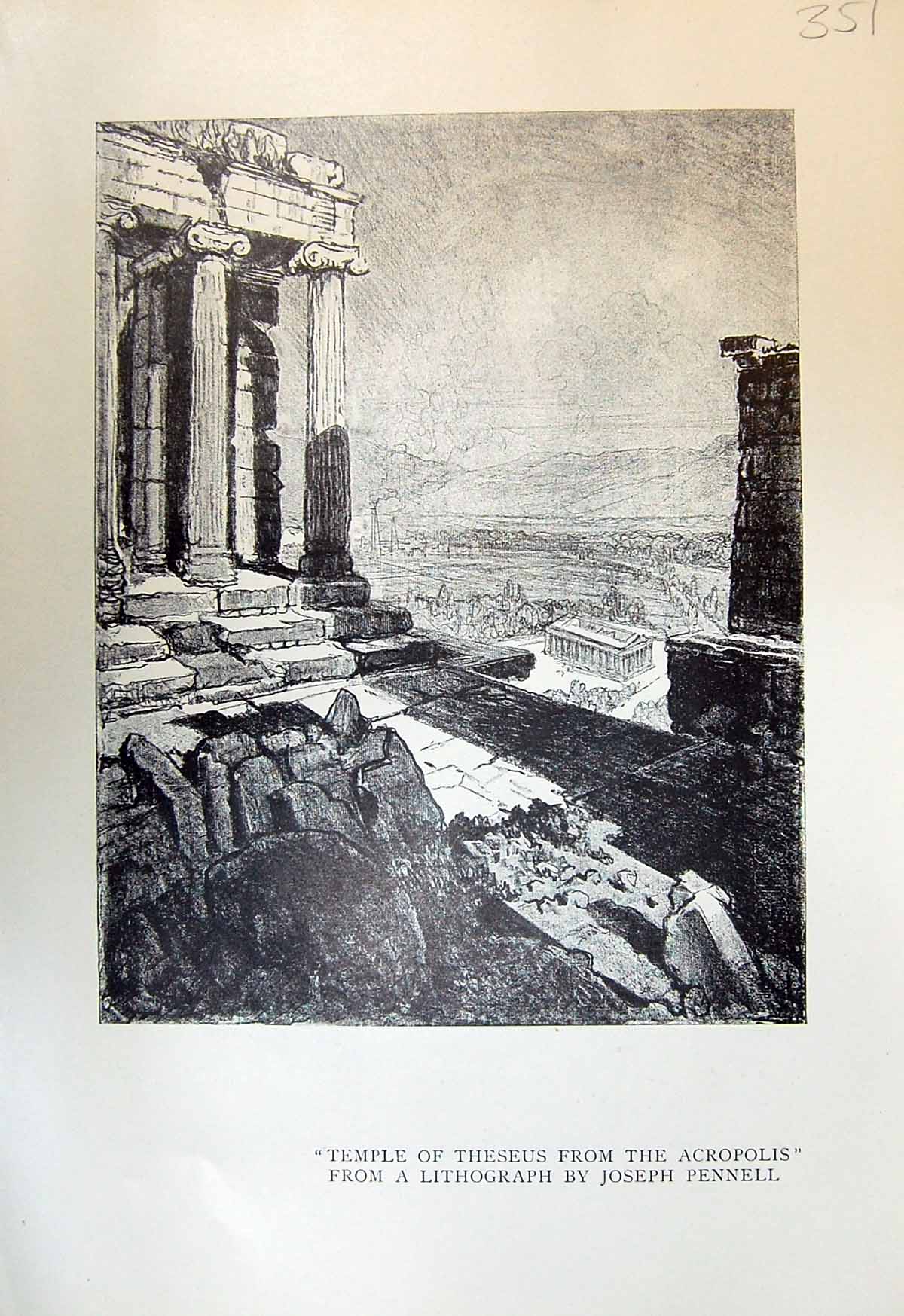 Old Print Temple Theseus Acropolis Pennell 1913 Windmill Sheep Mackenzie 20th