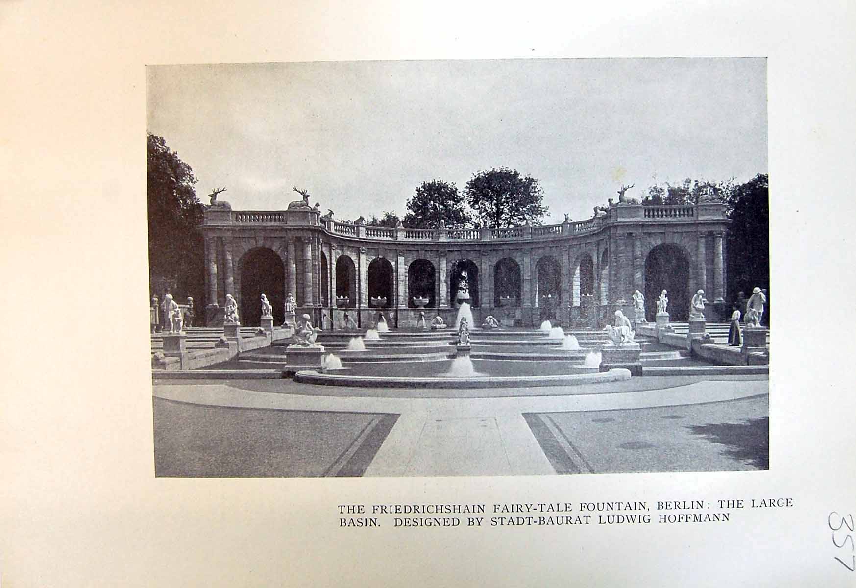 Old Print 1913 Friedrichshain Fountain Berlin Hfmann Animal Figure Rauch 20th