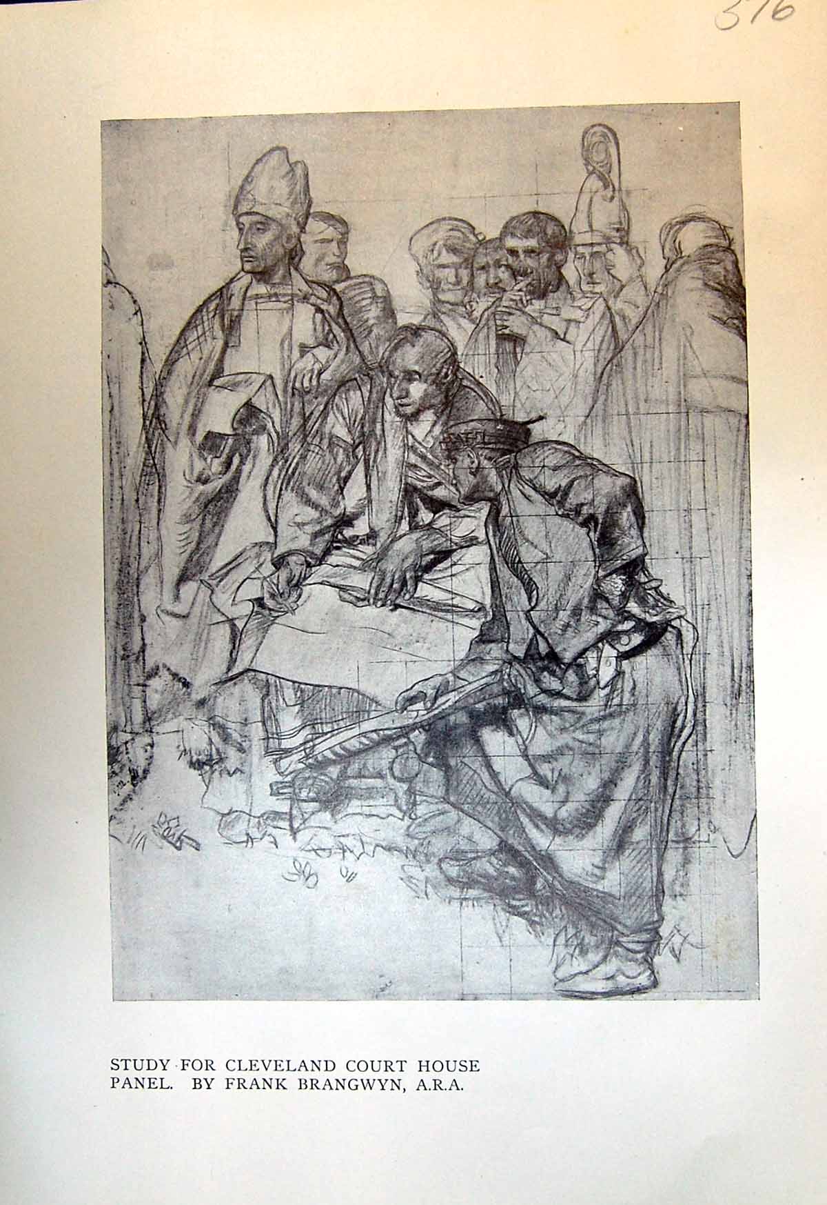 Old Study Cleveland Court House Panel Brangwyn 1913 King John Runnyme 20th