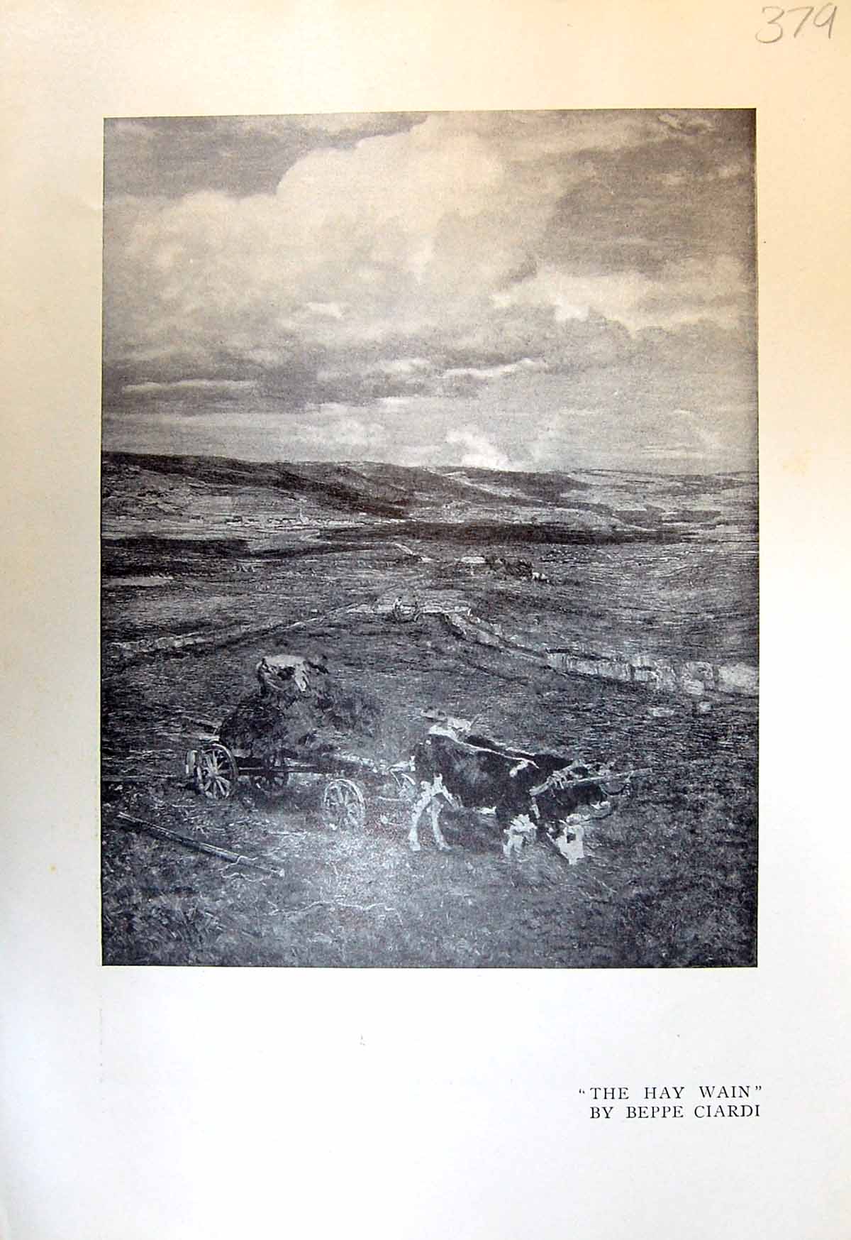 Antique Old Print Hay Wain Agriculture Beppe Ciardi Horse Menacing Sky 1913