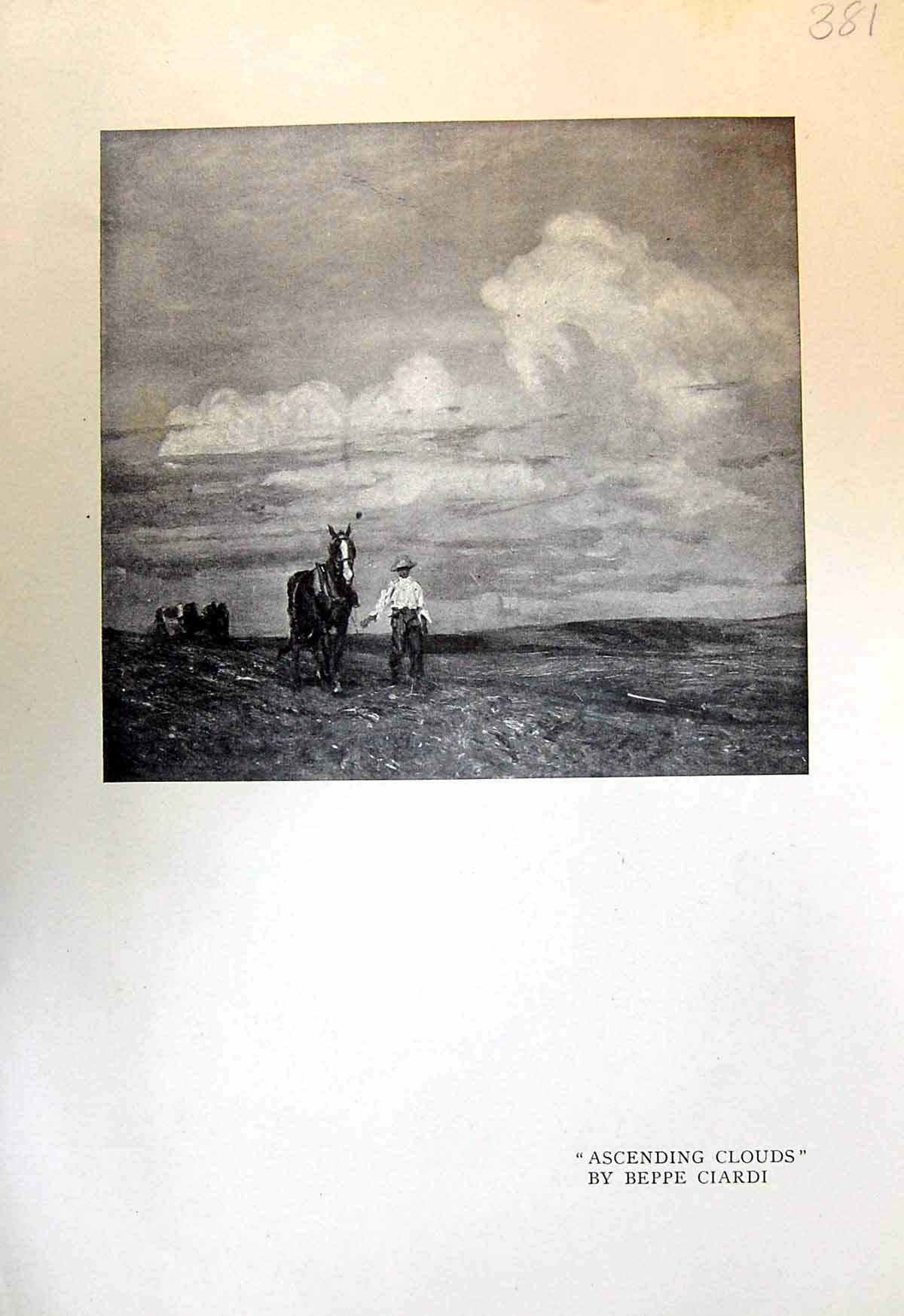 Old Print Ascending Clouds Horse Beppe Ciardi 1913 Children'S Ring Dance 20th