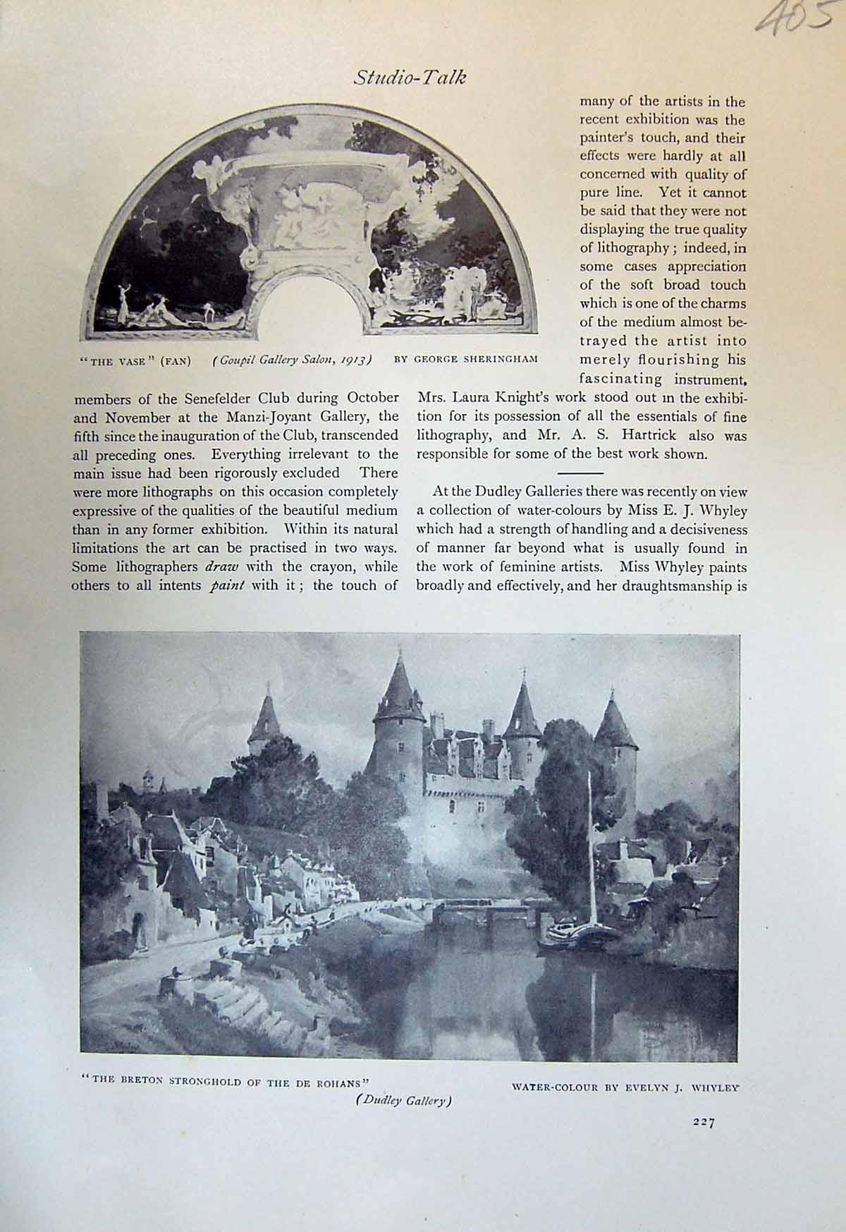 Antique Print 1913 Breton StronghRohans Whyley Vase Fan Sheringham Pont-En-