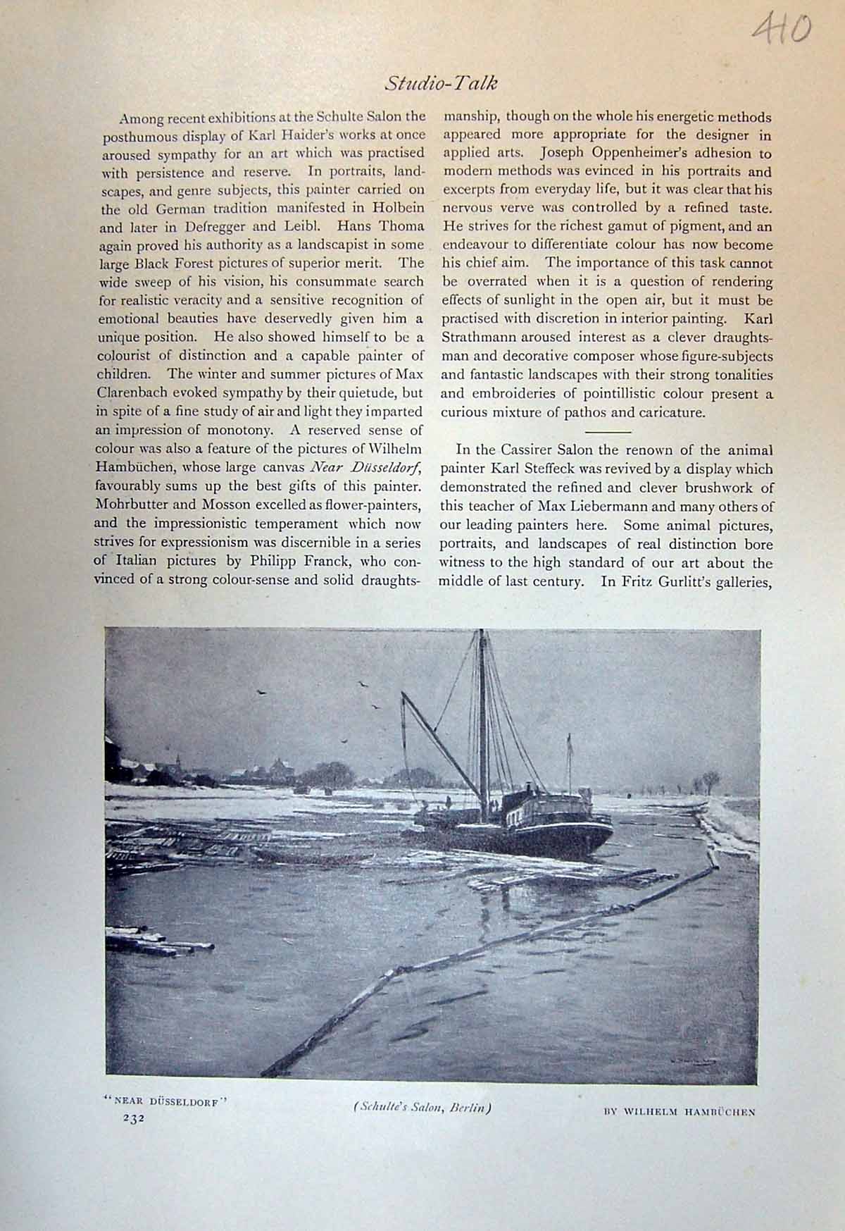 Old 1913 Boat Dusseldorf Hambuchen Landscape Homeward Kayser-Eichberg 20th