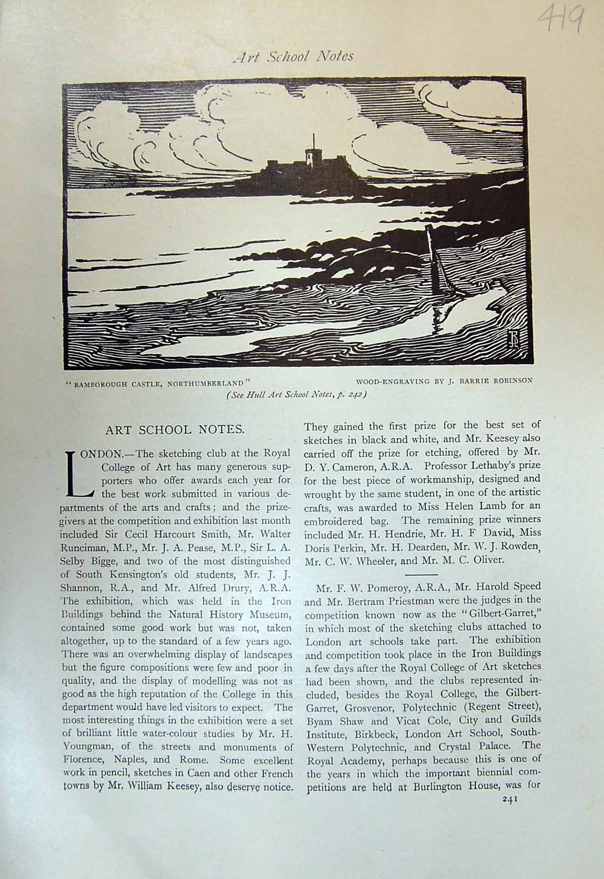 Old Bamborough Castle Northumberland Robinson Home Sea Yorkshire 1913 20th