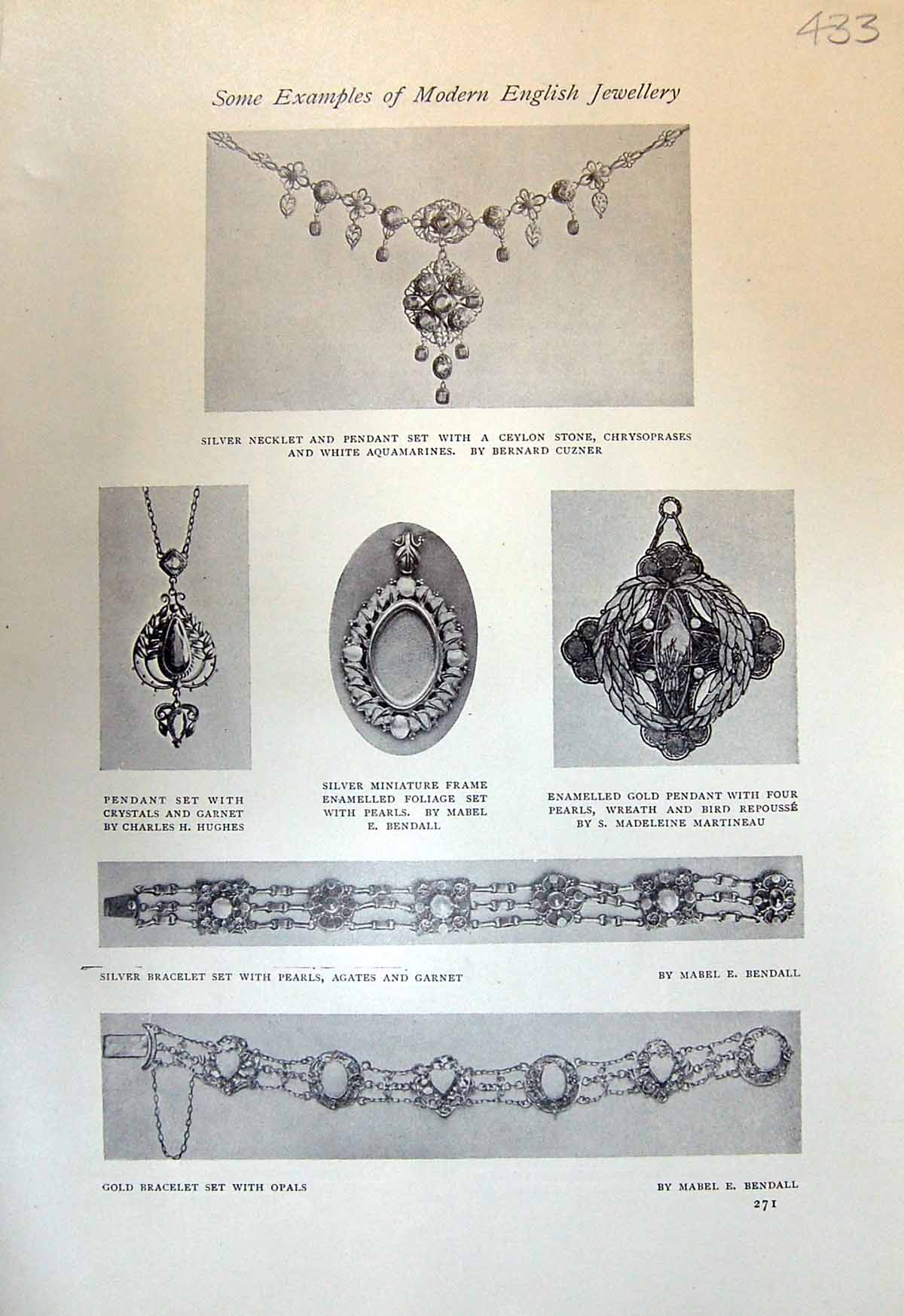 Old English Jewellery Necklet Bracelet Opals Silver Pendant Stewart C