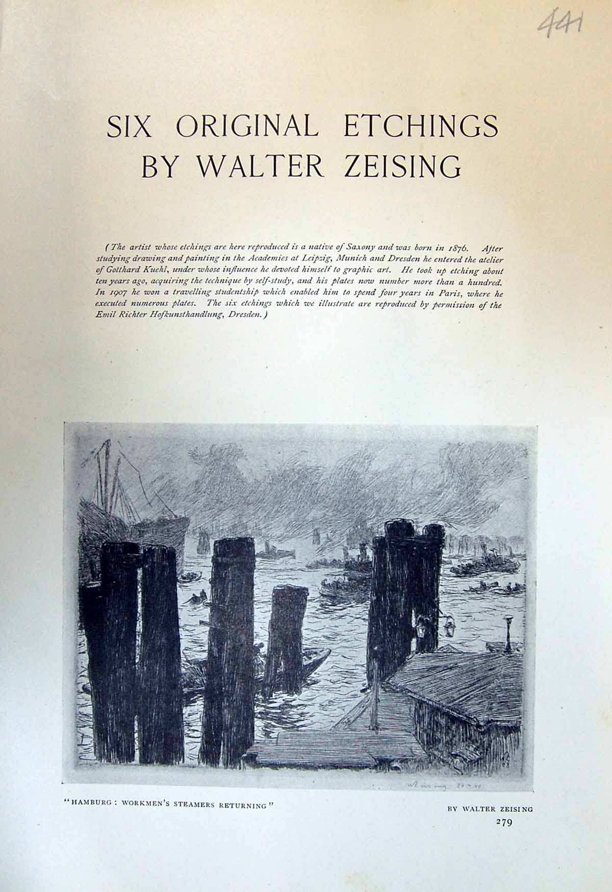 Antique Print Hamburg Workmen Steamers Zeising Judenh Dresden Germany 1913 20th